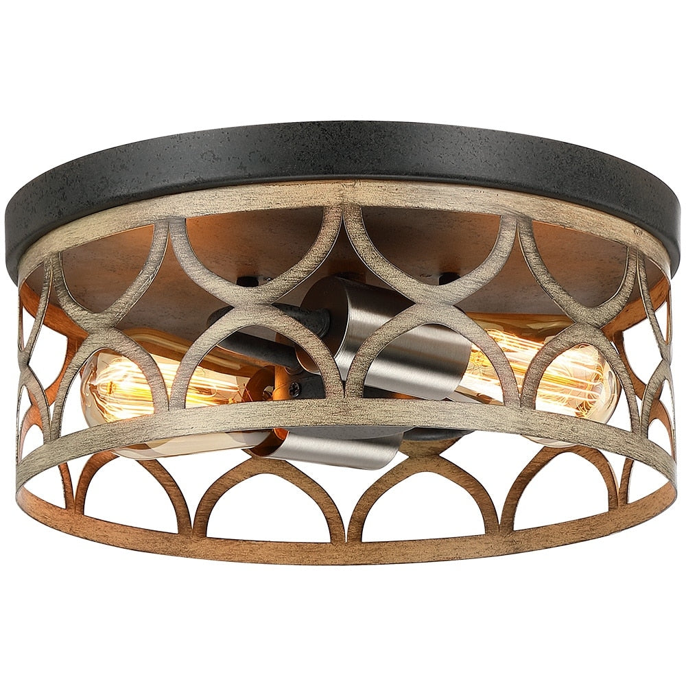 12 in. 2-Light Bronze and Wood Tone Flush Mount Ceiling Light - 12W