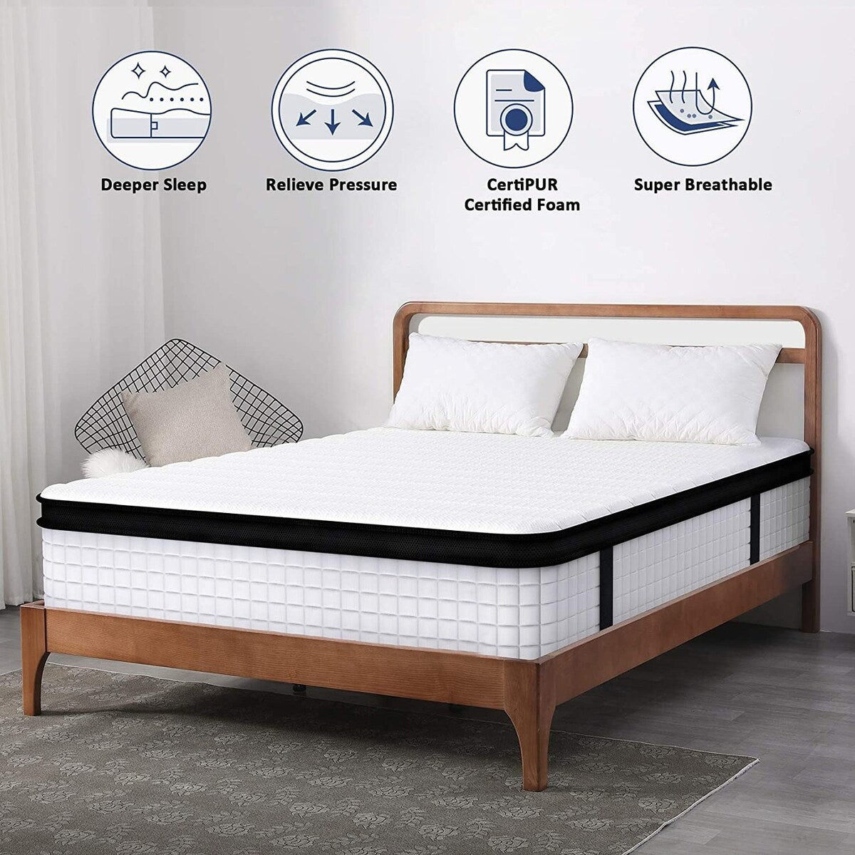 12 in. Medium Gel Memory Foam Hybrid Pocket Spring Pillow Top Full XL Mattress