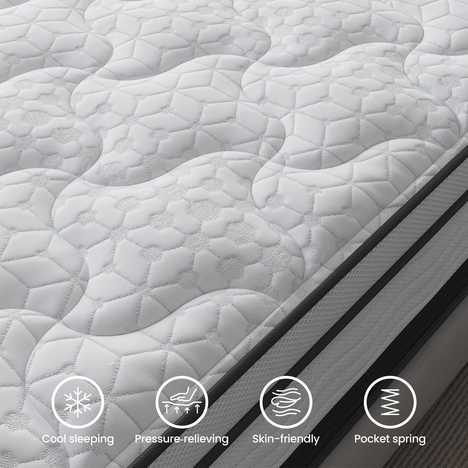 12 inch King Hybrid Mattress in a Box, Cooling Gel Infused Memory Foam and Pocket Spring Mattress, Medium Firm