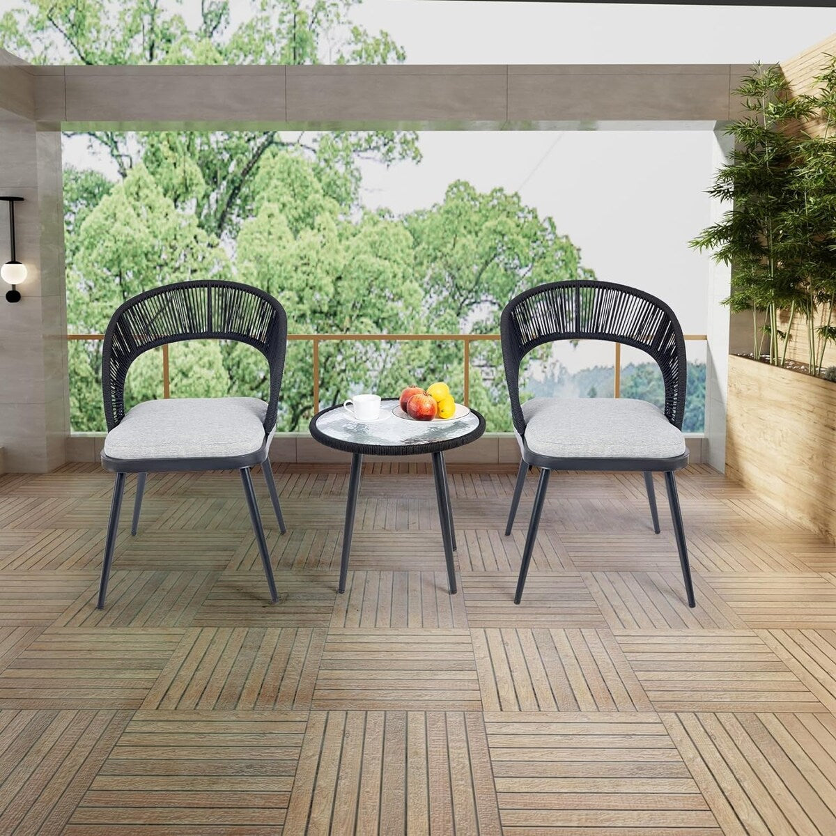 XINMICS 3 Pieces Handmade Rope Woven Cutout Backrest Patio Furniture