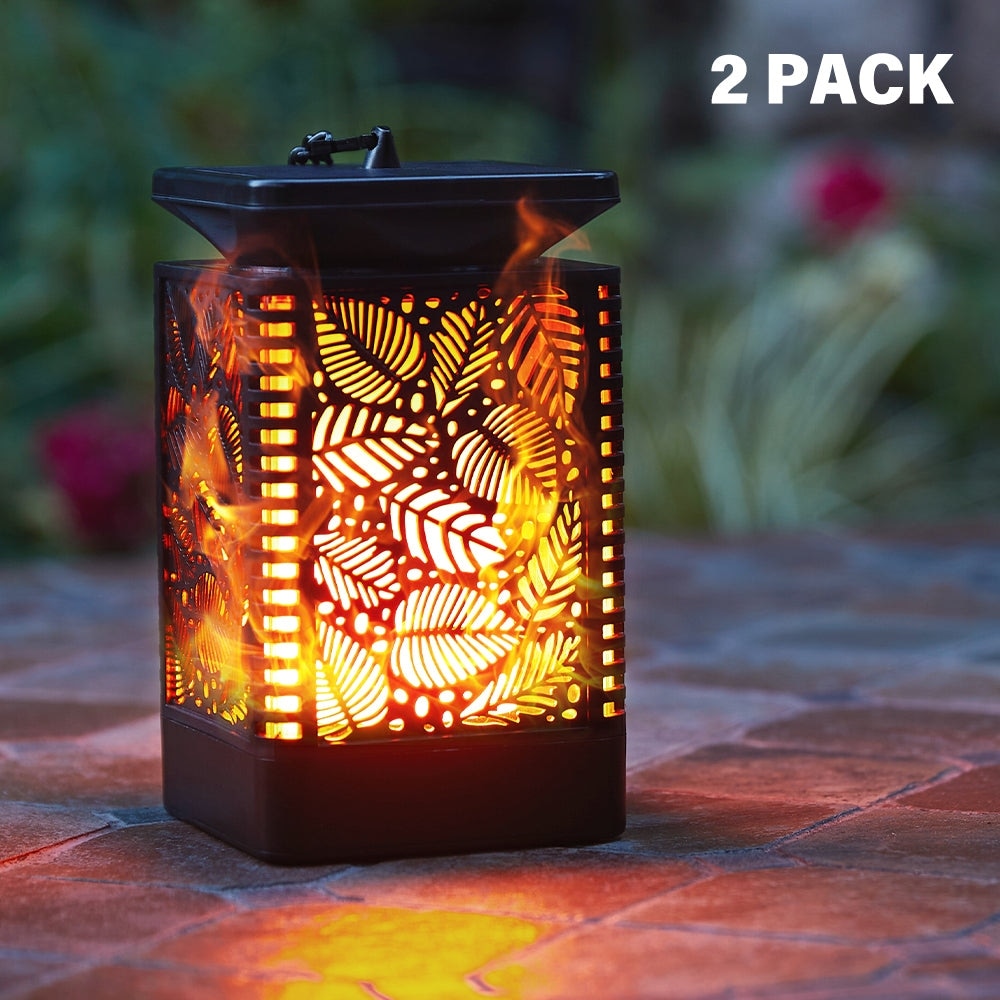 WaLensee Outdoor Solar Lantern Light with Flickering Flame (Set of 2)