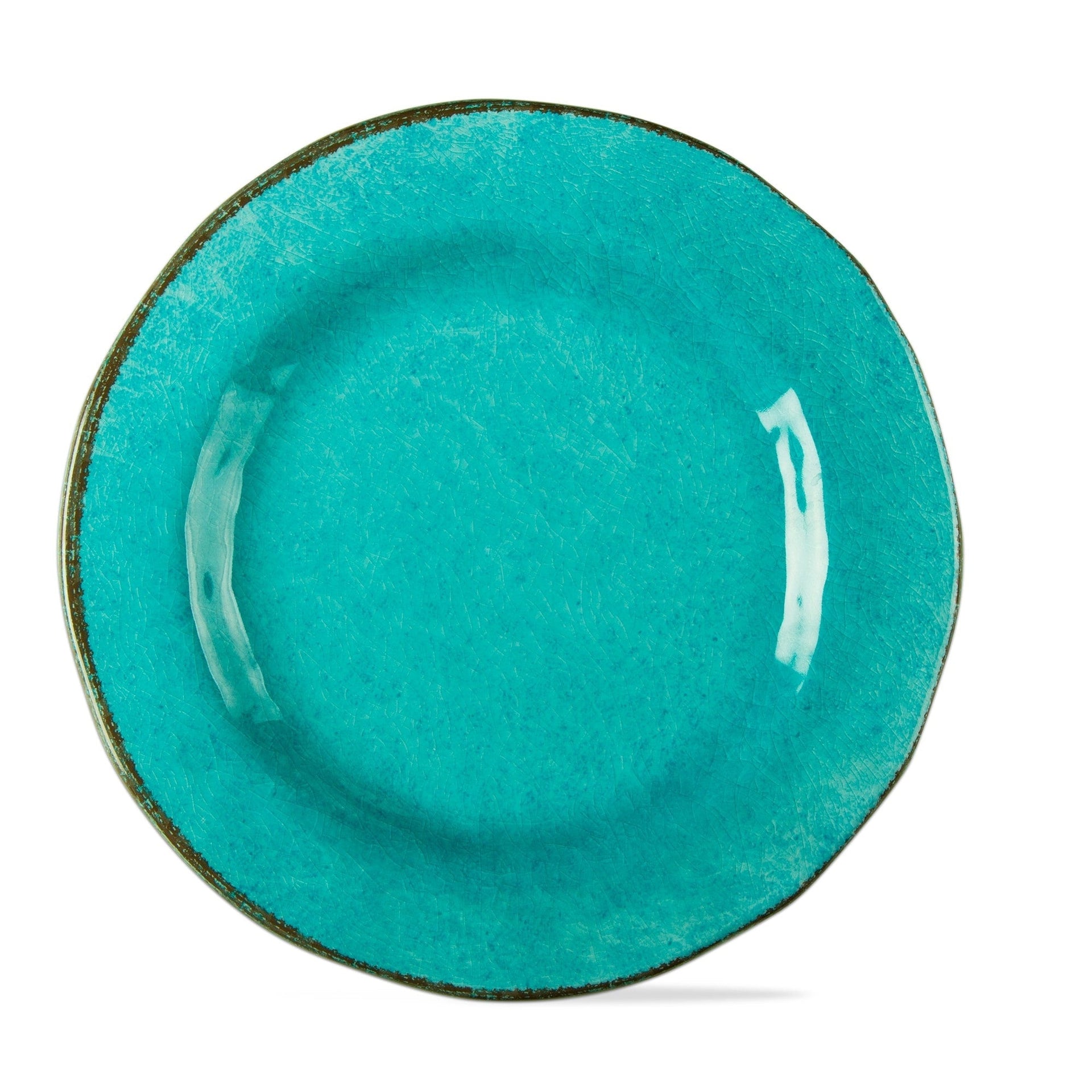 10.75 in. Veranda Cracked Glazed Solid Melamine Plastic Dinnerware Plates Set of 4 Dishwasher Safe Indoor Outdoor Blue