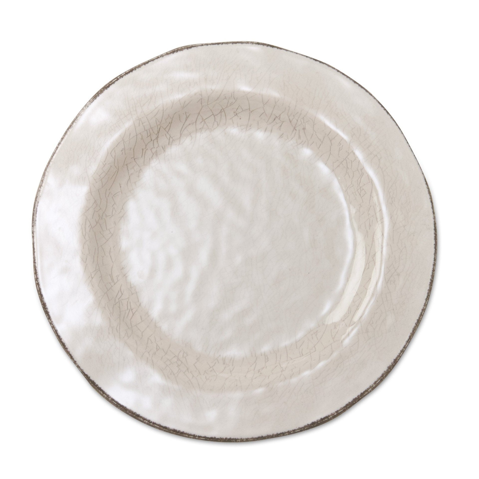 10.75 in. Veranda Cracked Glazed Solid Melamine Plastic Dinnerware Plates Set of 4 Dishwasher Safe Indoor Outdoor Ivory