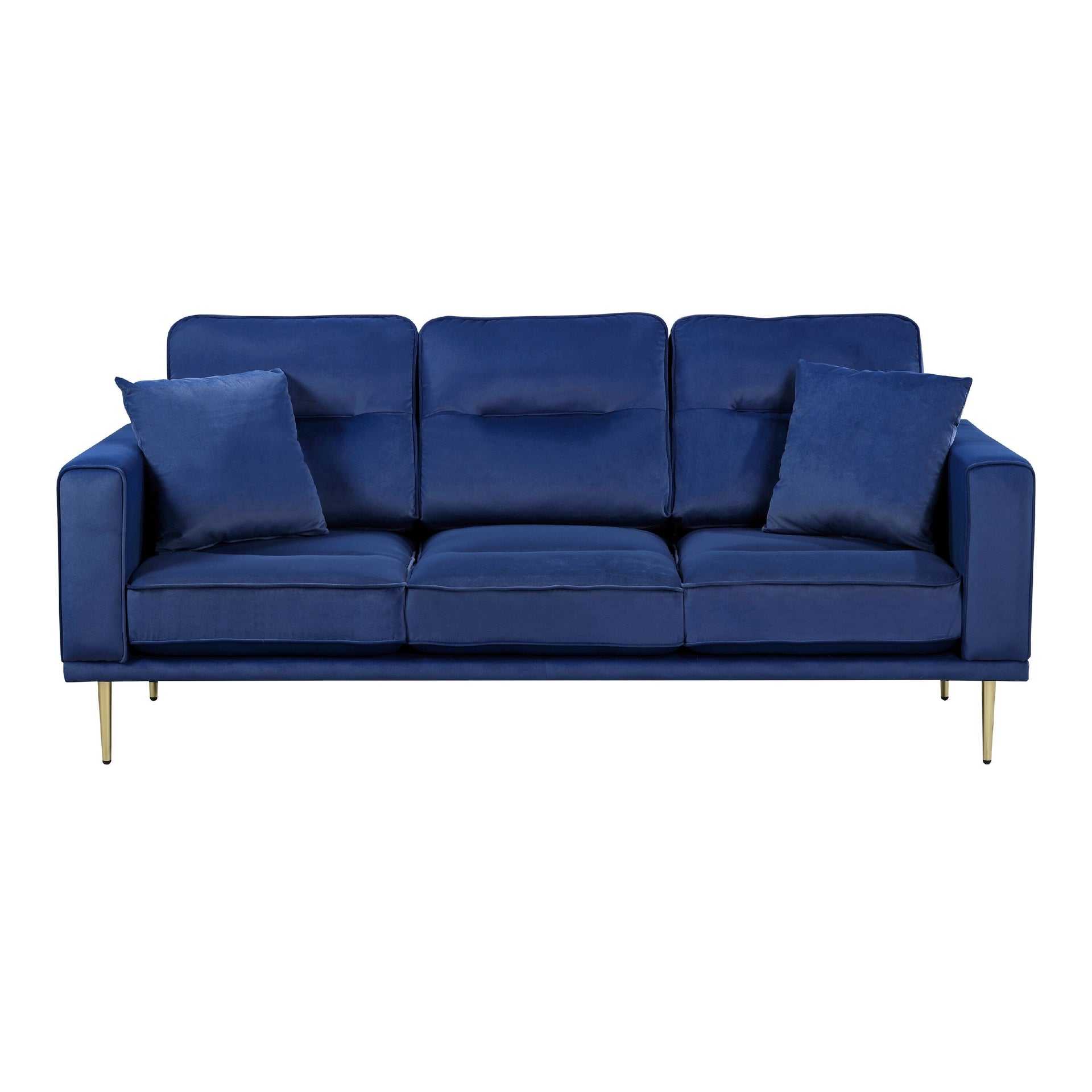 Voxo Sofa with 2 Accent Pillows, Blue Velvet Padded Seat, 82 Inch