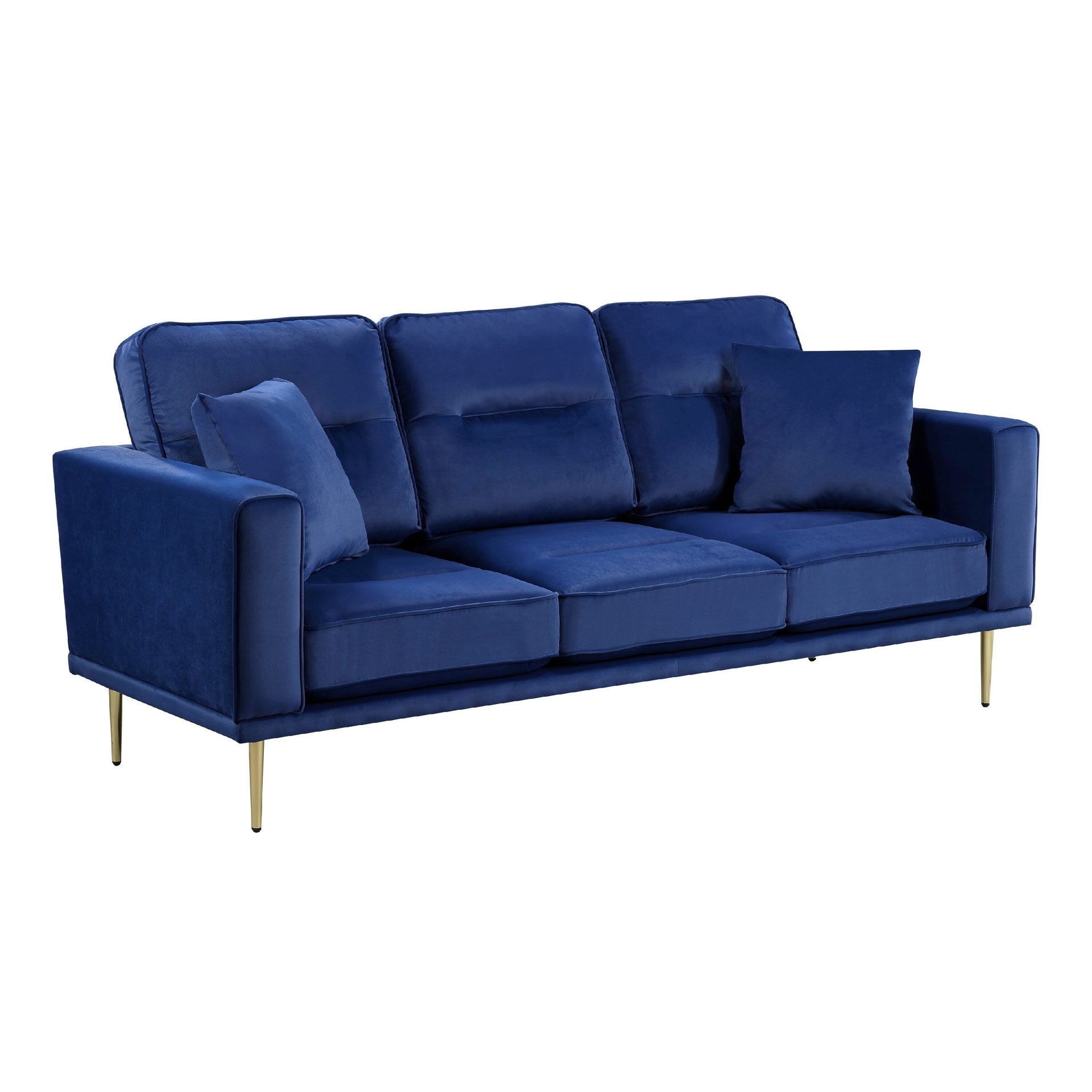 Voxo Sofa with 2 Accent Pillows, Blue Velvet Padded Seat, 82 Inch