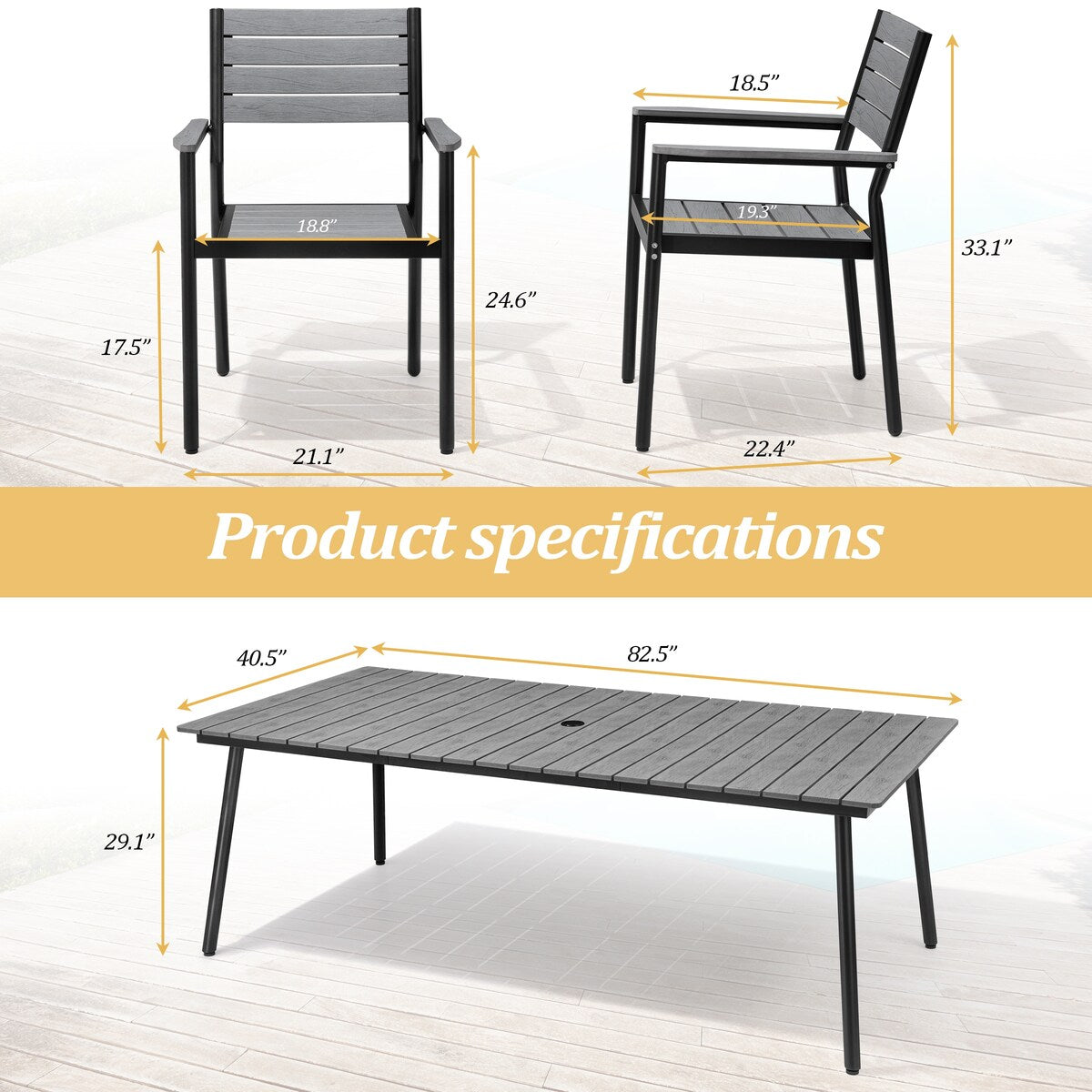 VredHom 9-Piece Outdoor Patio Dining Table Set with Stackable Chairs - Set of 9