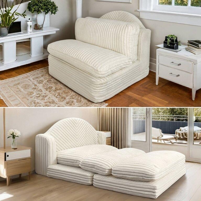 WOWMAX Chaise Lounge Chair Indoor, 78 Inch Oversized Sleeper Chair, Comfy Couch- Upholstered Sofa for Living Room, Beige