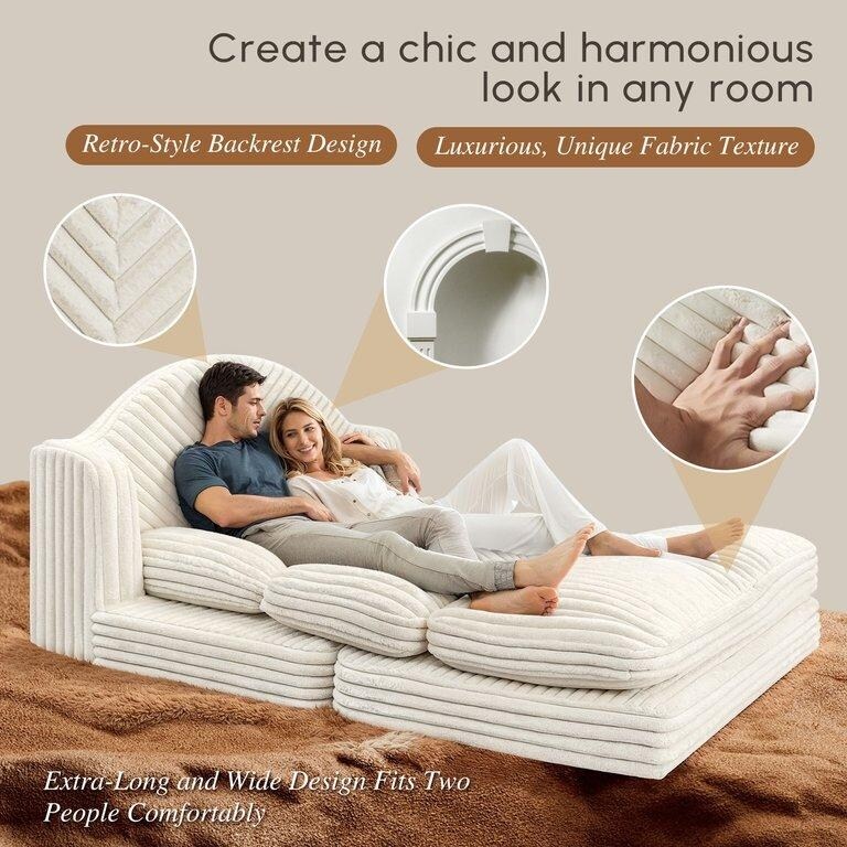 WOWMAX Chaise Lounge Chair Indoor, 78 Inch Oversized Sleeper Chair, Comfy Couch- Upholstered Sofa for Living Room, Beige