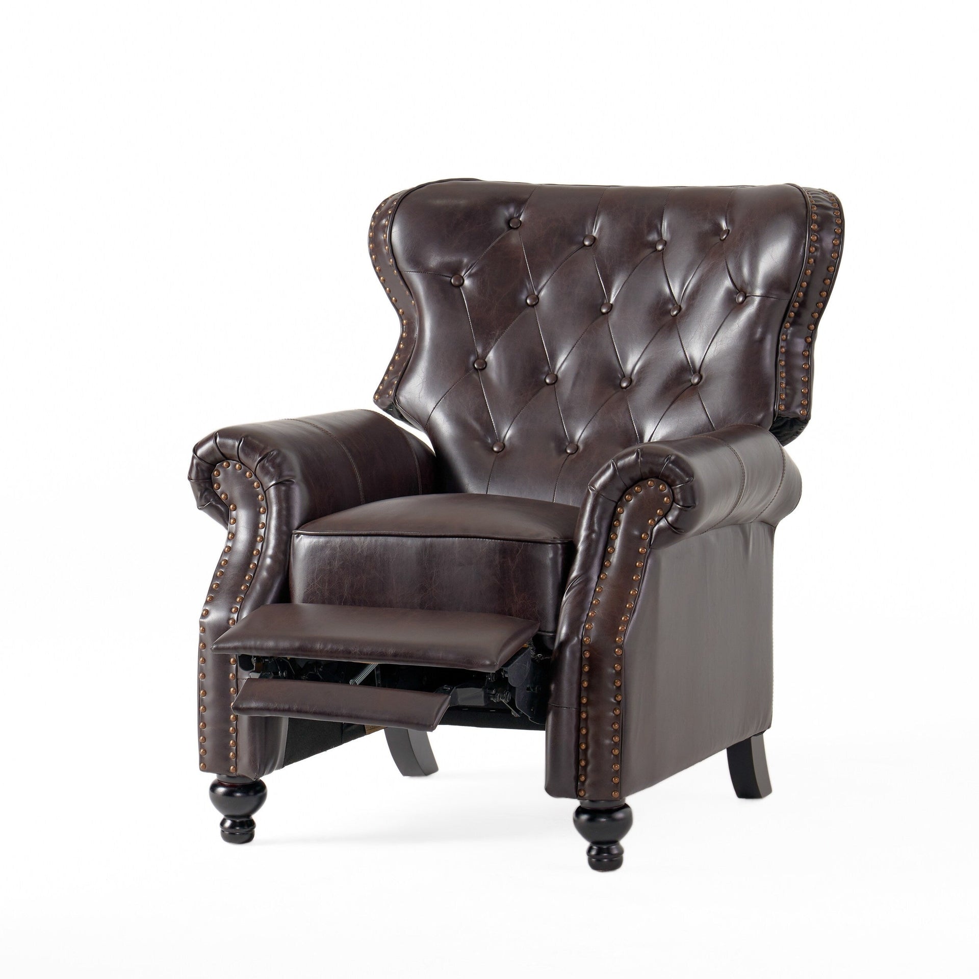 Waldo Contemporary Pushback Recliner - Button-Tufted Diamond Stitch Design with Rolled Arms and Nailhead Trim