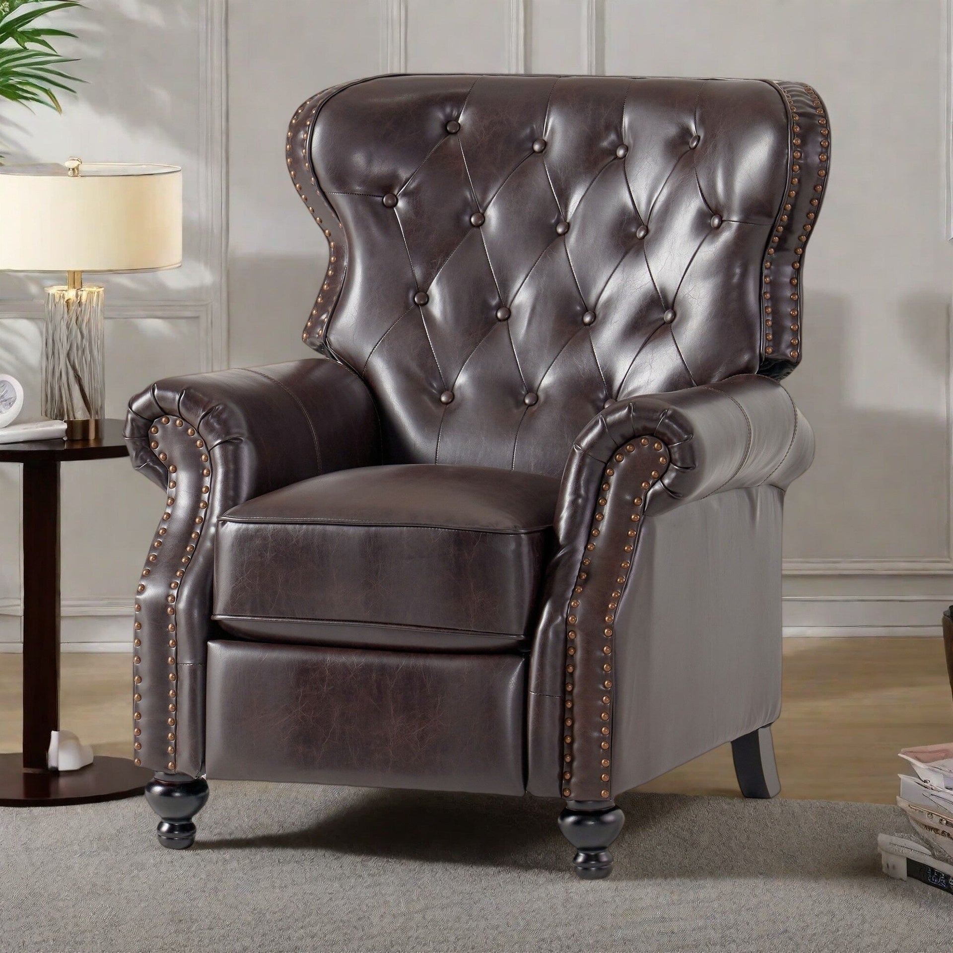 Waldo Contemporary Pushback Recliner - Button-Tufted Diamond Stitch Design with Rolled Arms and Nailhead Trim