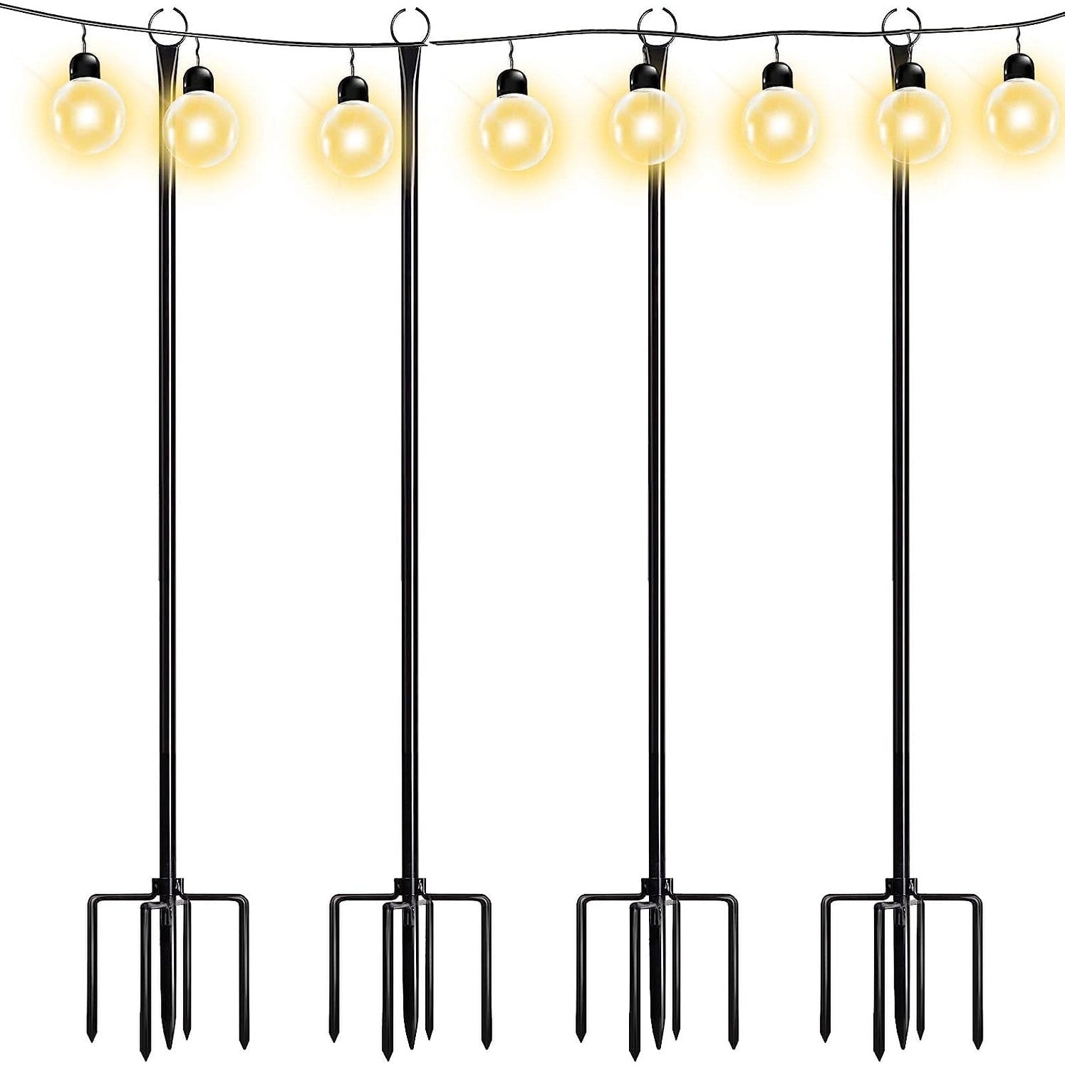 WaLensee 9.4 FT String Light Poles with Hook for Hanging String Lights for Garden Party Patio Christmas Wedding