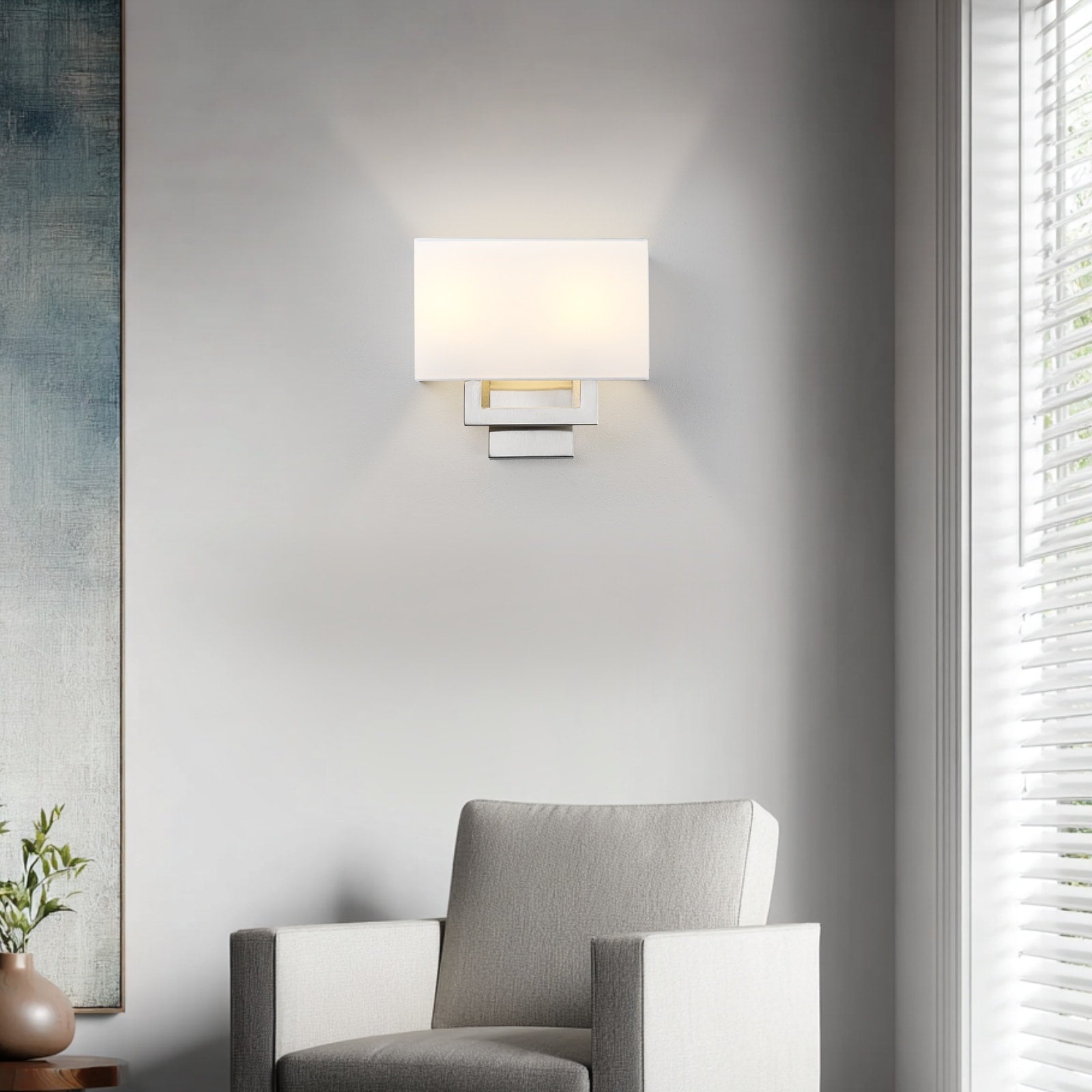 Wall Sconce Light With White Fabric Shade