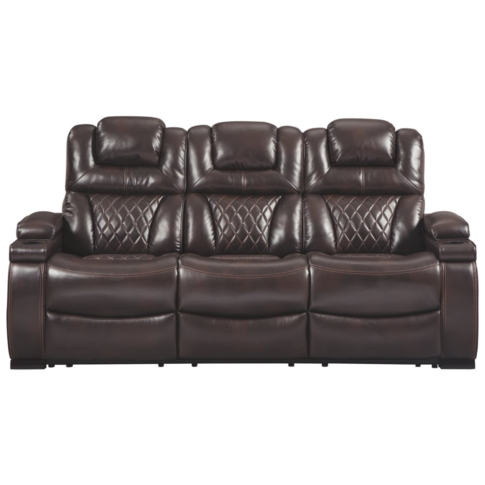 Warnerton Chocolate Brown Faux Leather Power Reclining Sofa - 84 W x 38 D x 44 H
