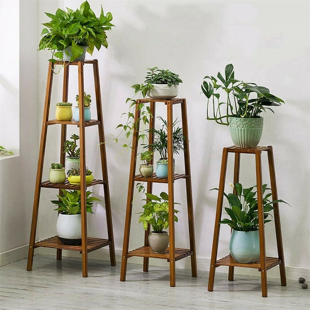 Wooden Flower Stand Plant Frame Balcony Multi-Tier Potted Shelving