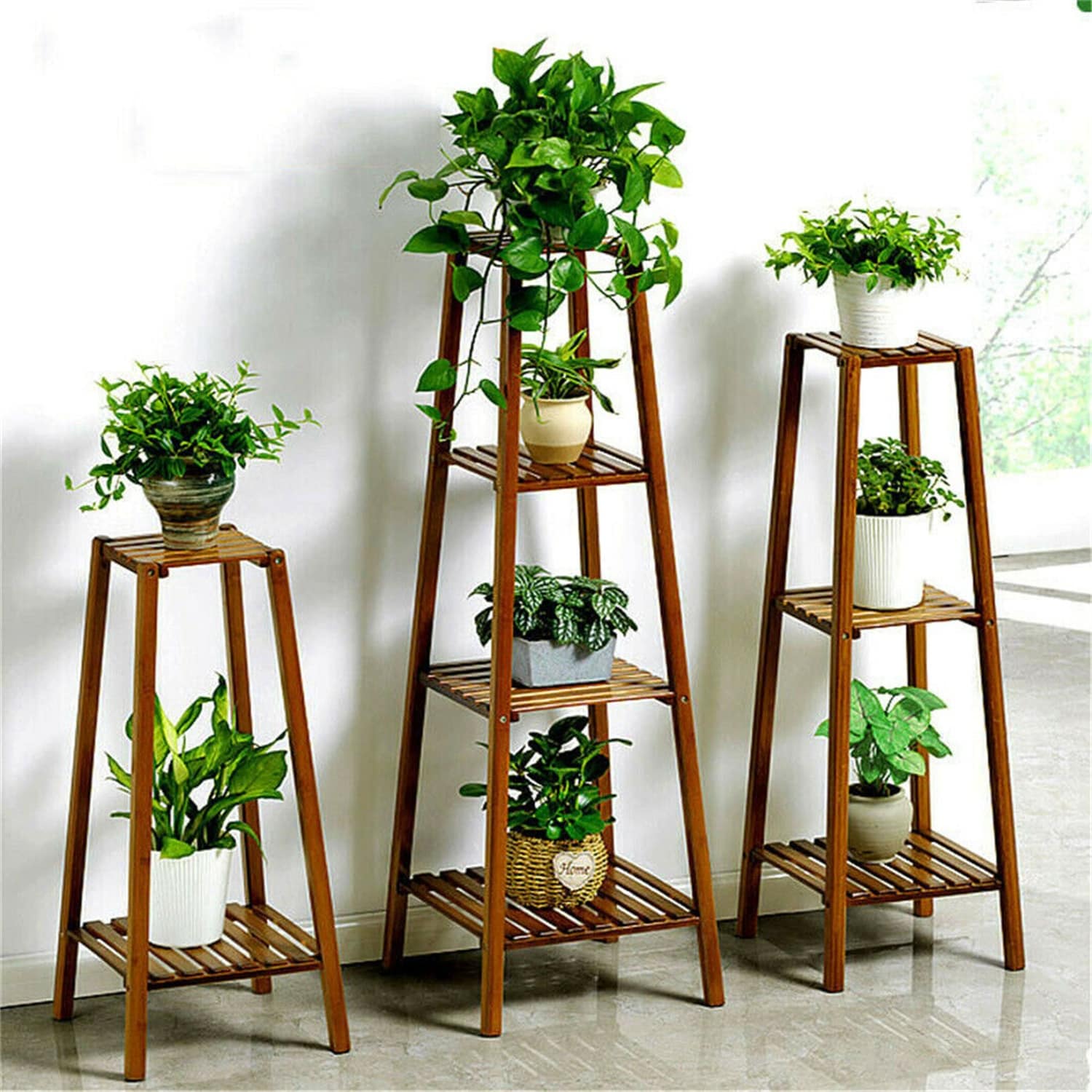 Wooden Flower Stand Plant Frame Balcony Multi-Tier Potted Shelving