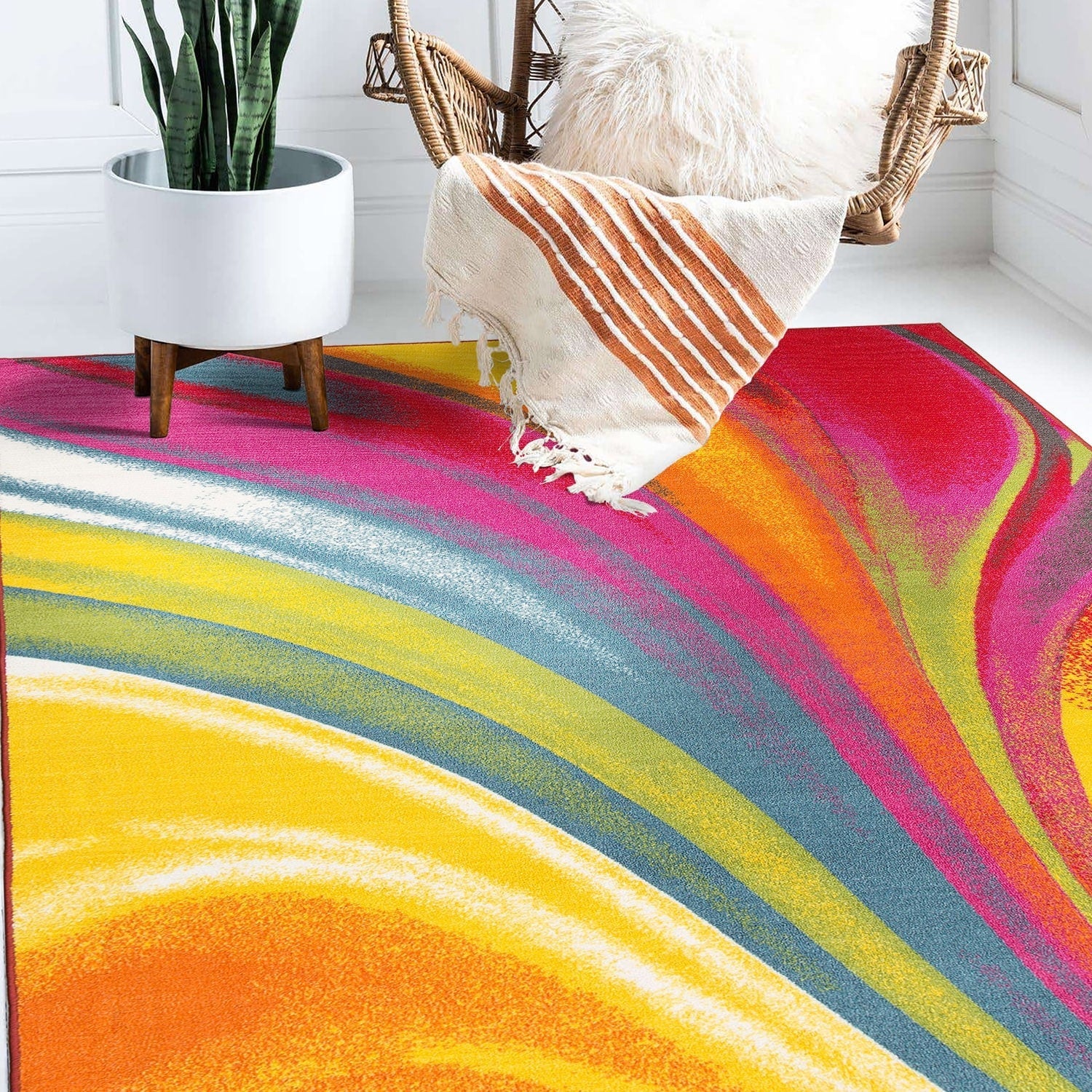 World Rug Gallery Modern Contemporary Waves Multicolored Non-slip Non-skid Area Rug
