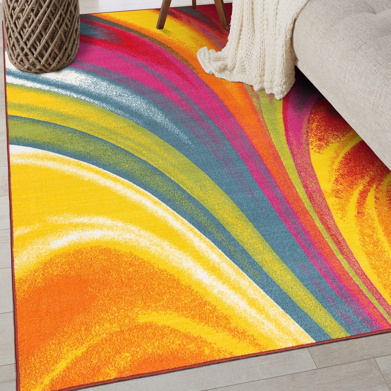 World Rug Gallery Modern Contemporary Waves Multicolored Non-slip Non-skid Area Rug