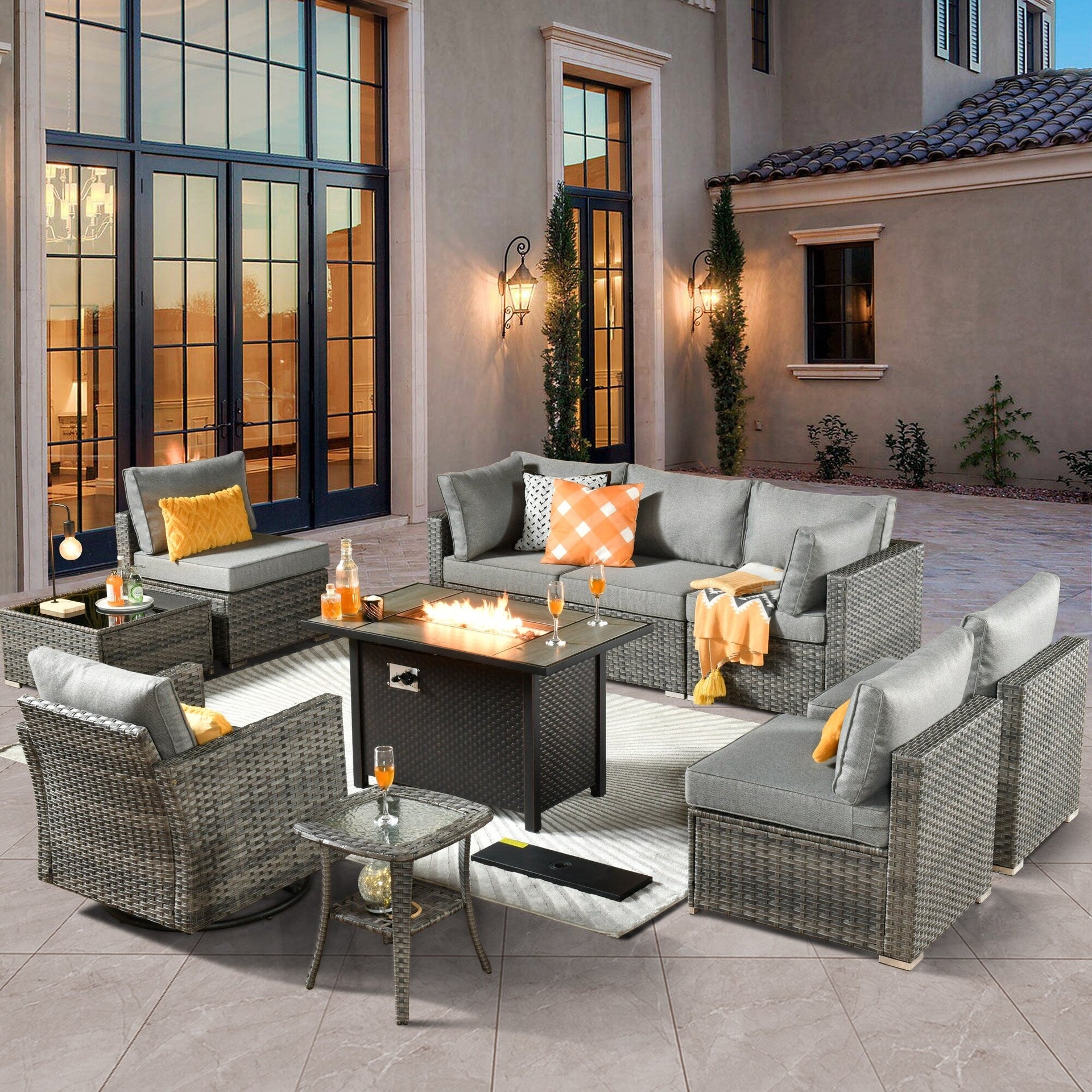 XIZZI 10-piece Patio Furniture Outdoor Seating Set with Fire Table