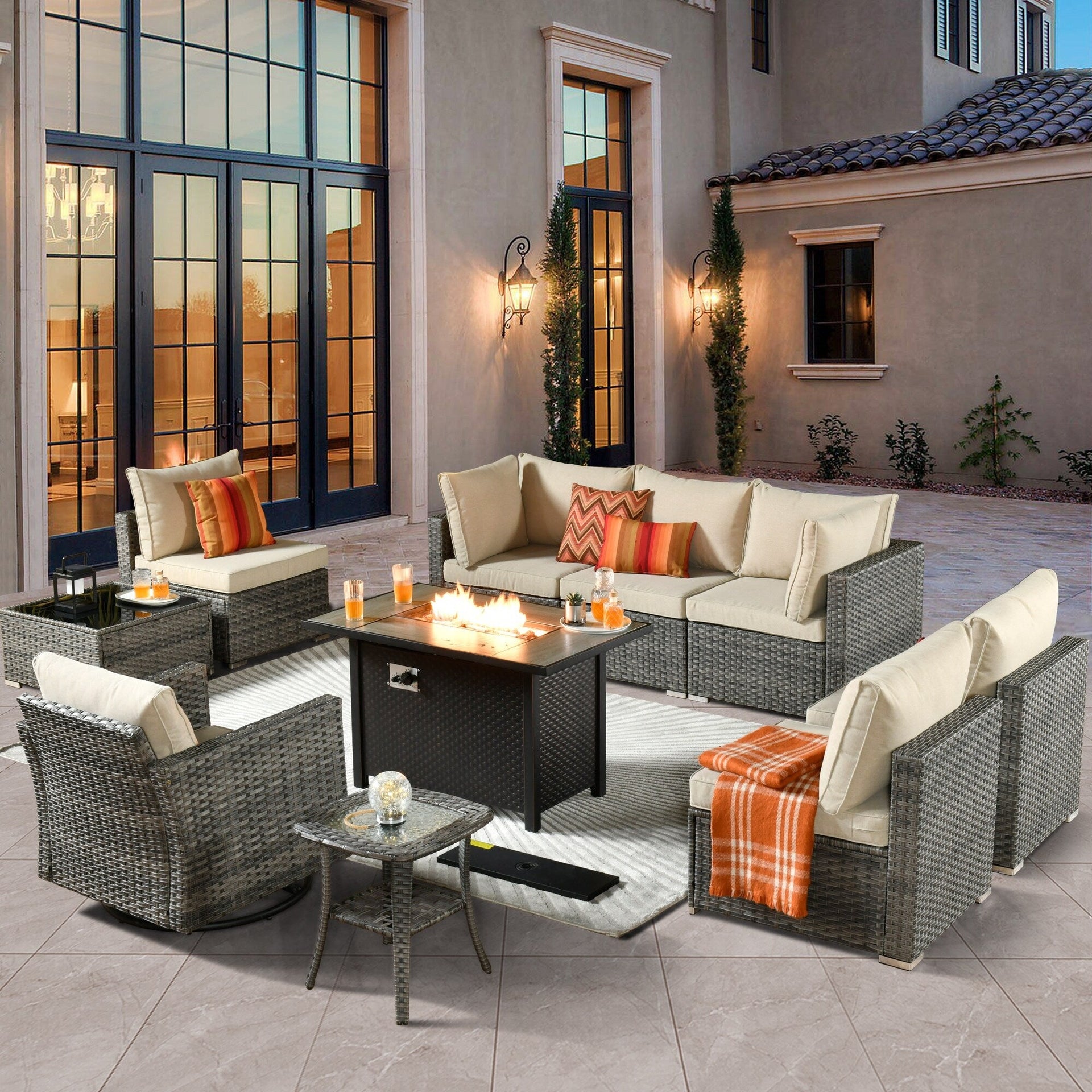 XIZZI 10-piece Patio Furniture Outdoor Seating Set with Fire Table