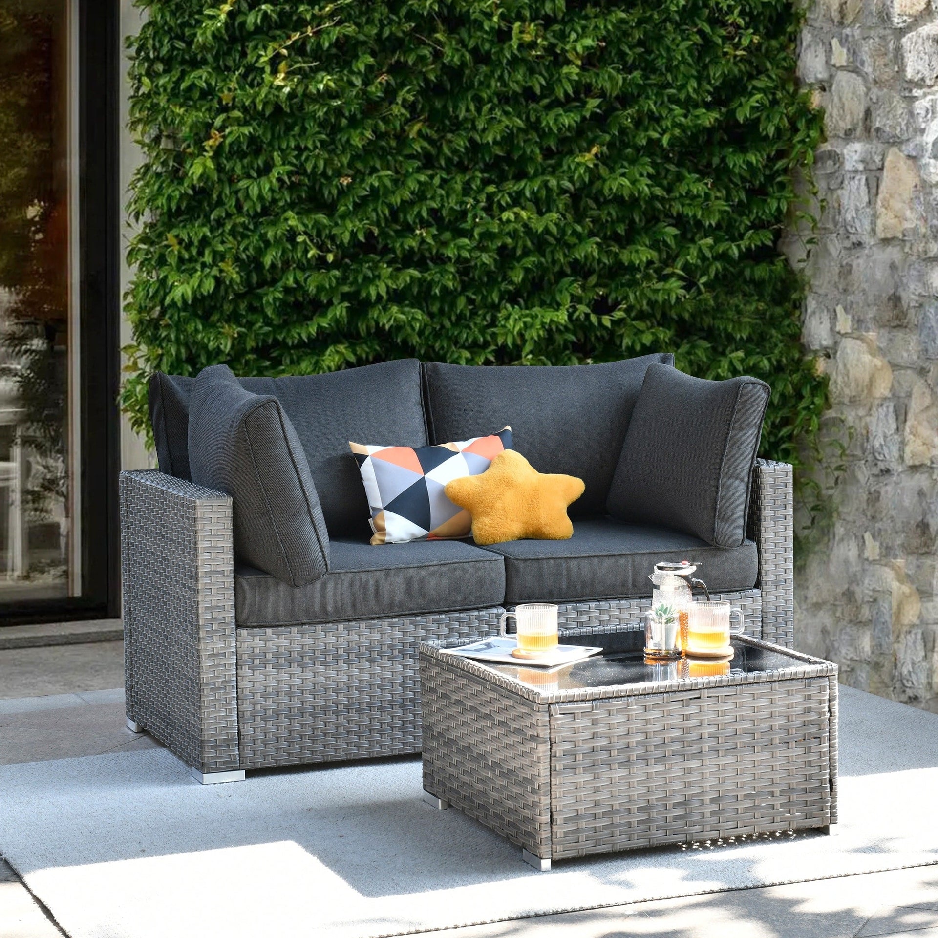 XIZZI 3 Pieces Patio Sofa Set Rattan Wicker Outdoor Corner Chair