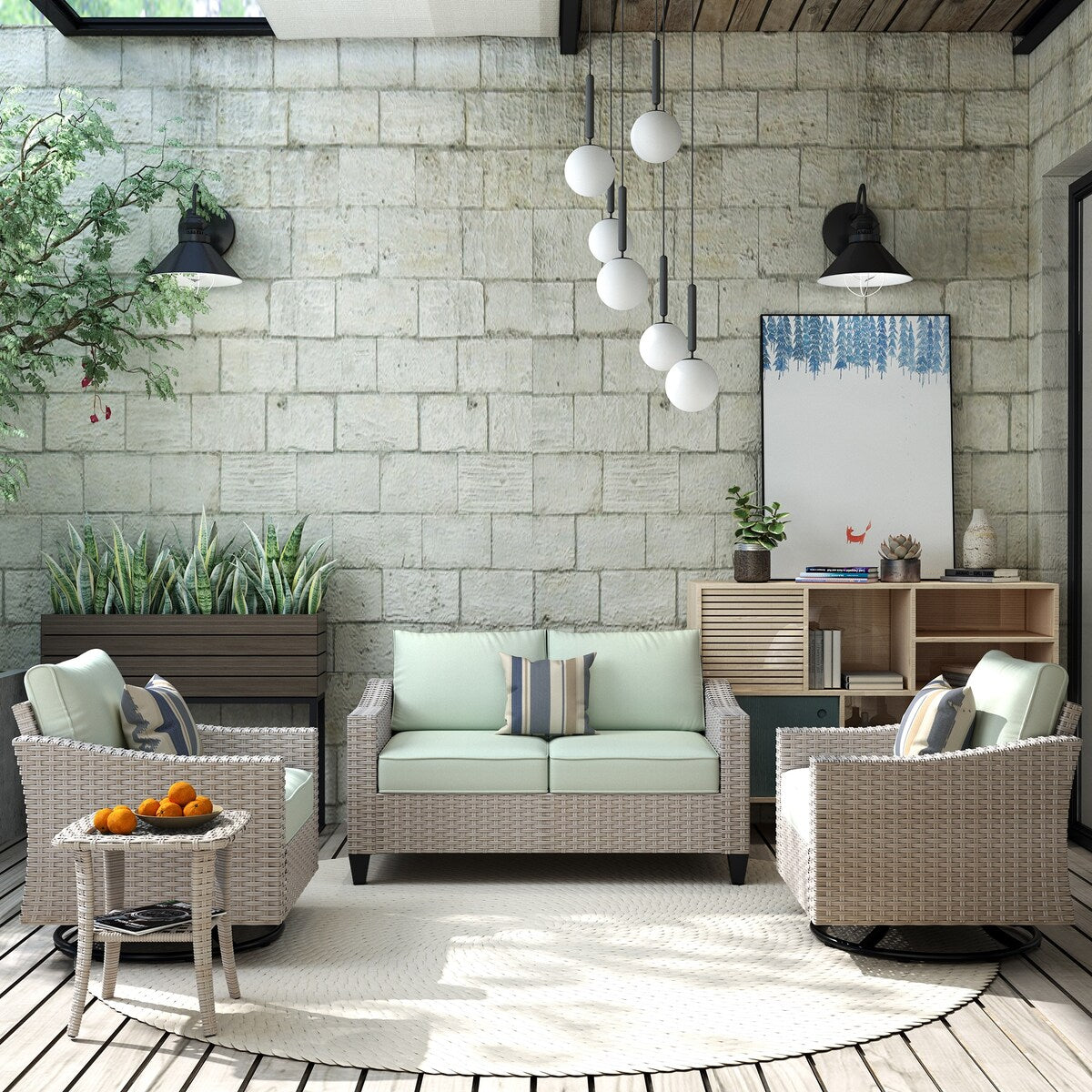 XIZZI 4-piece Patio Wicker Furniture Loveseat Set with Swivel Chair