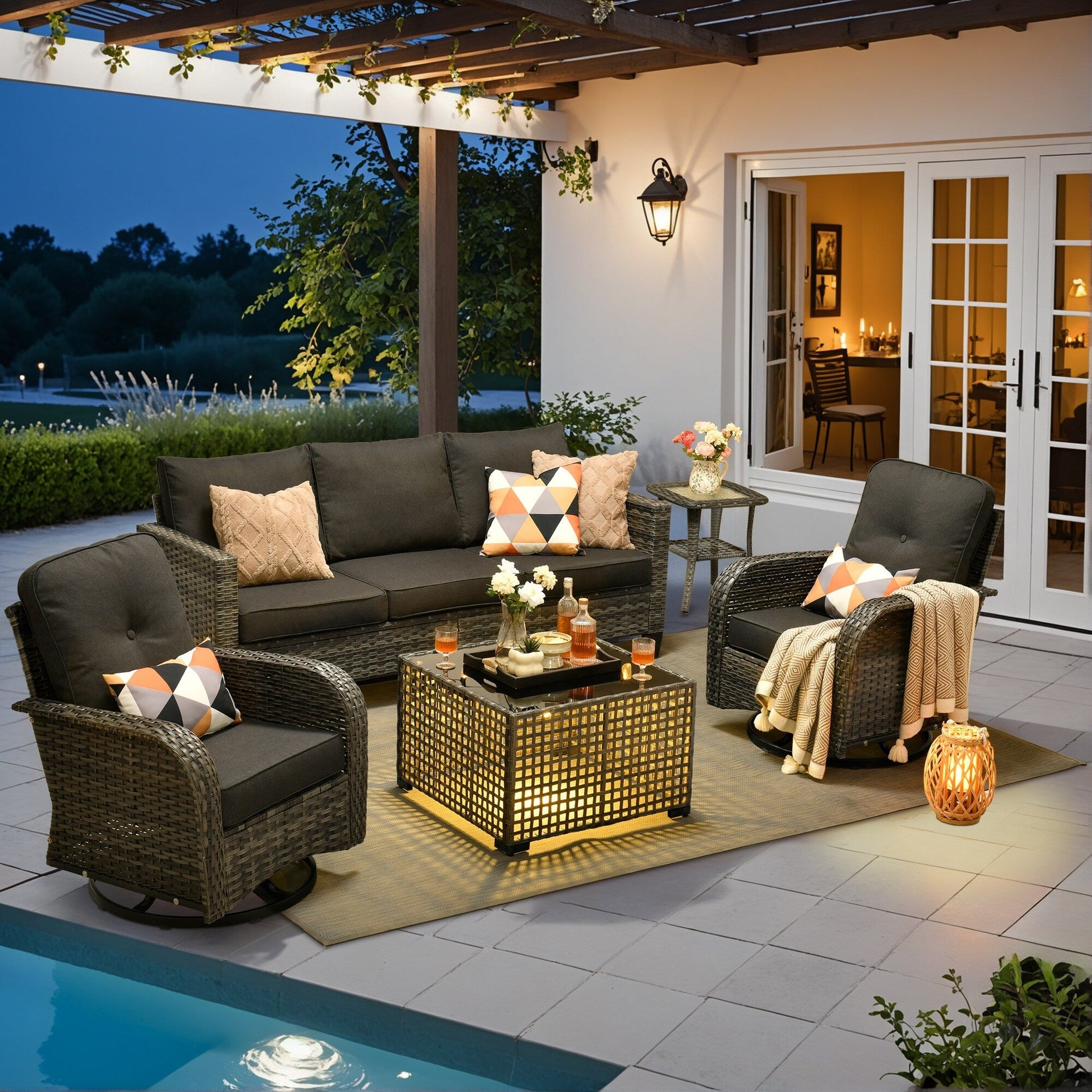 XIZZI Outdoor Patio Furniture Grey Wicker Conversation Seating Set