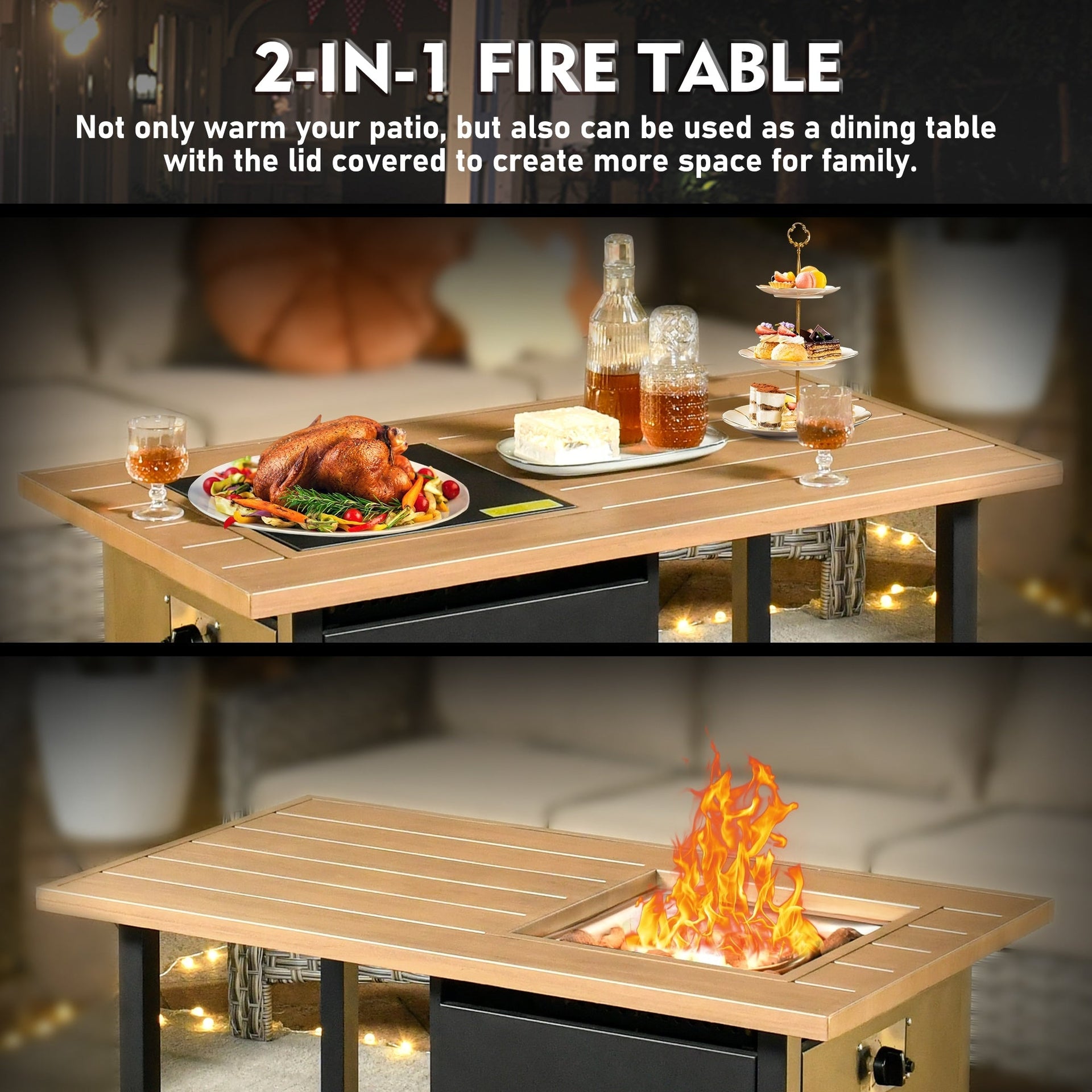 XIZZI 6-piece Outdoor High-back Furniture Swivel Chair Set with Fire Pit