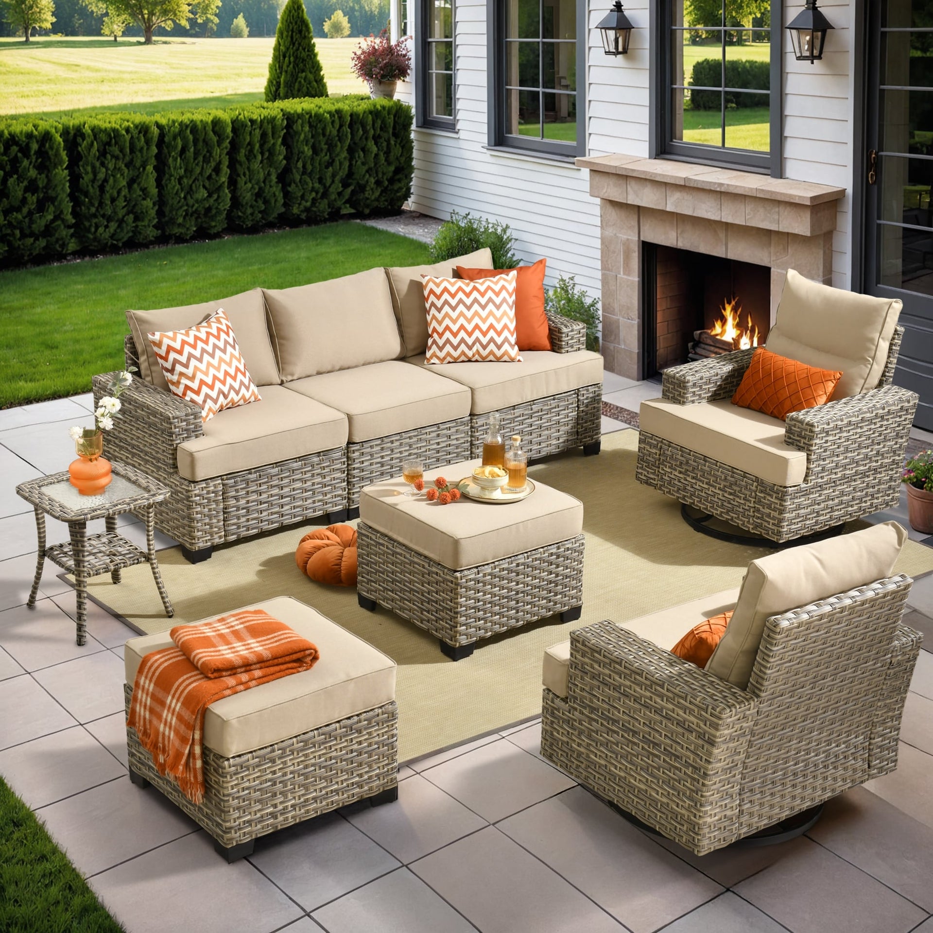 XIZZI 8-piece Wicker Patio Furniture Set with Swivel Chairs