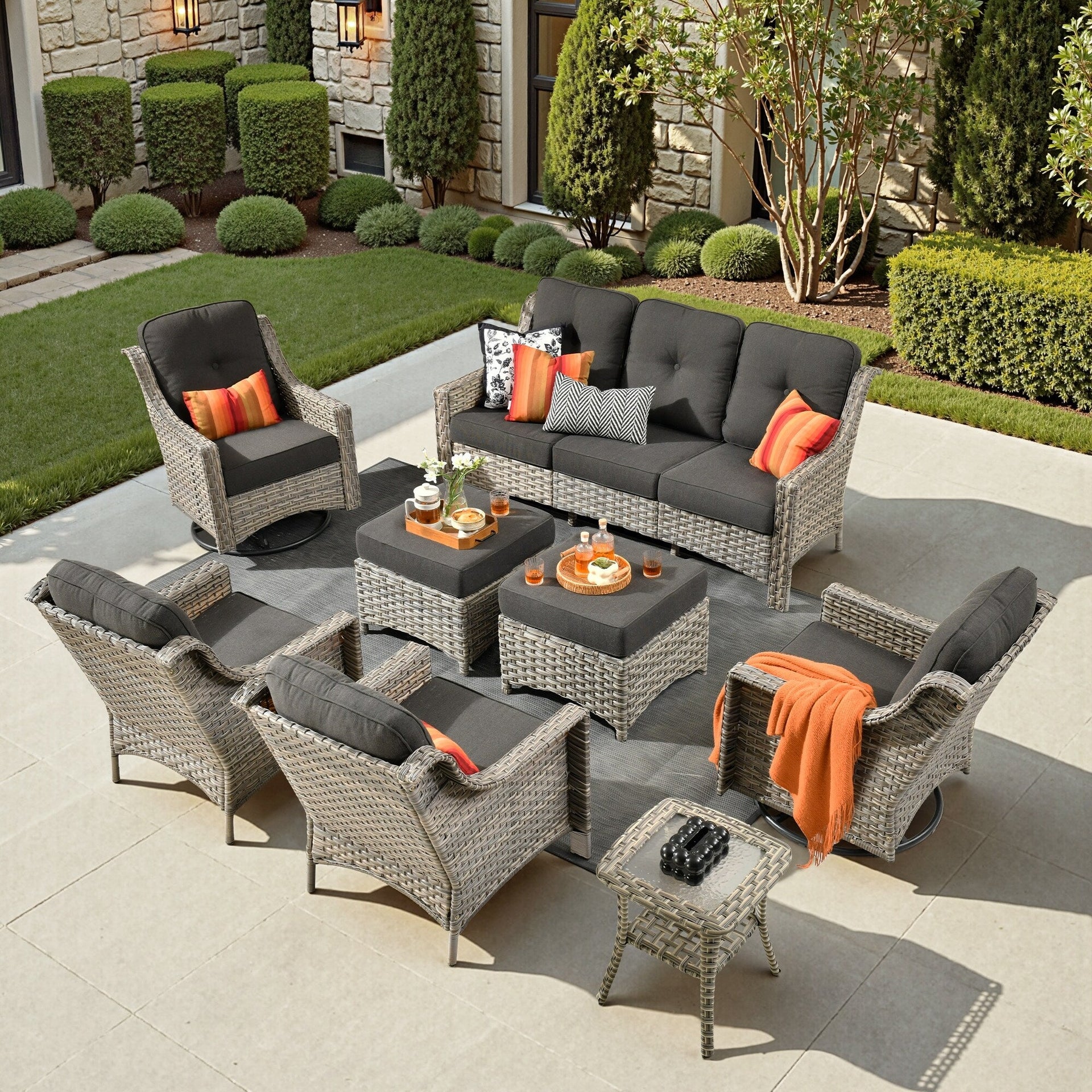 XIZZI 8-piece Patio Furniture Set Wicker Outdoor Seating Swivel Chairs