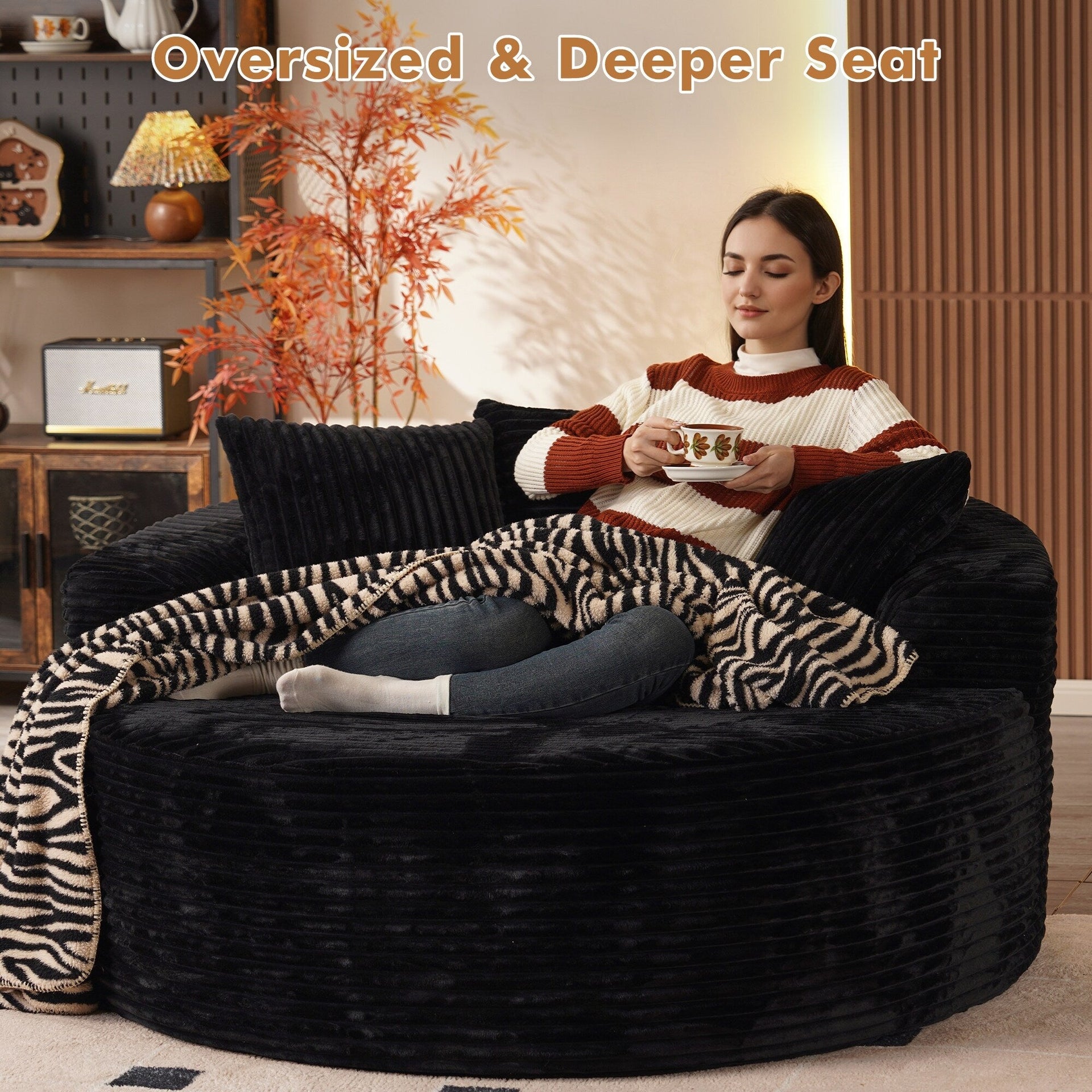 XIZZI Modern Round Plush Lounge Sofa with Cushions