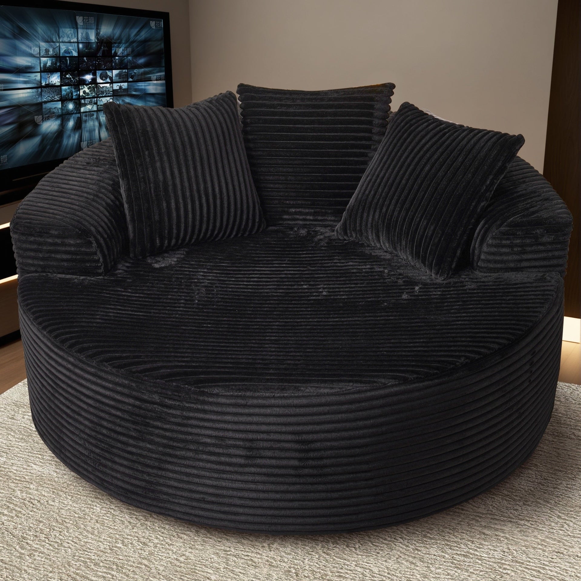XIZZI Modern Round Plush Lounge Sofa with Cushions