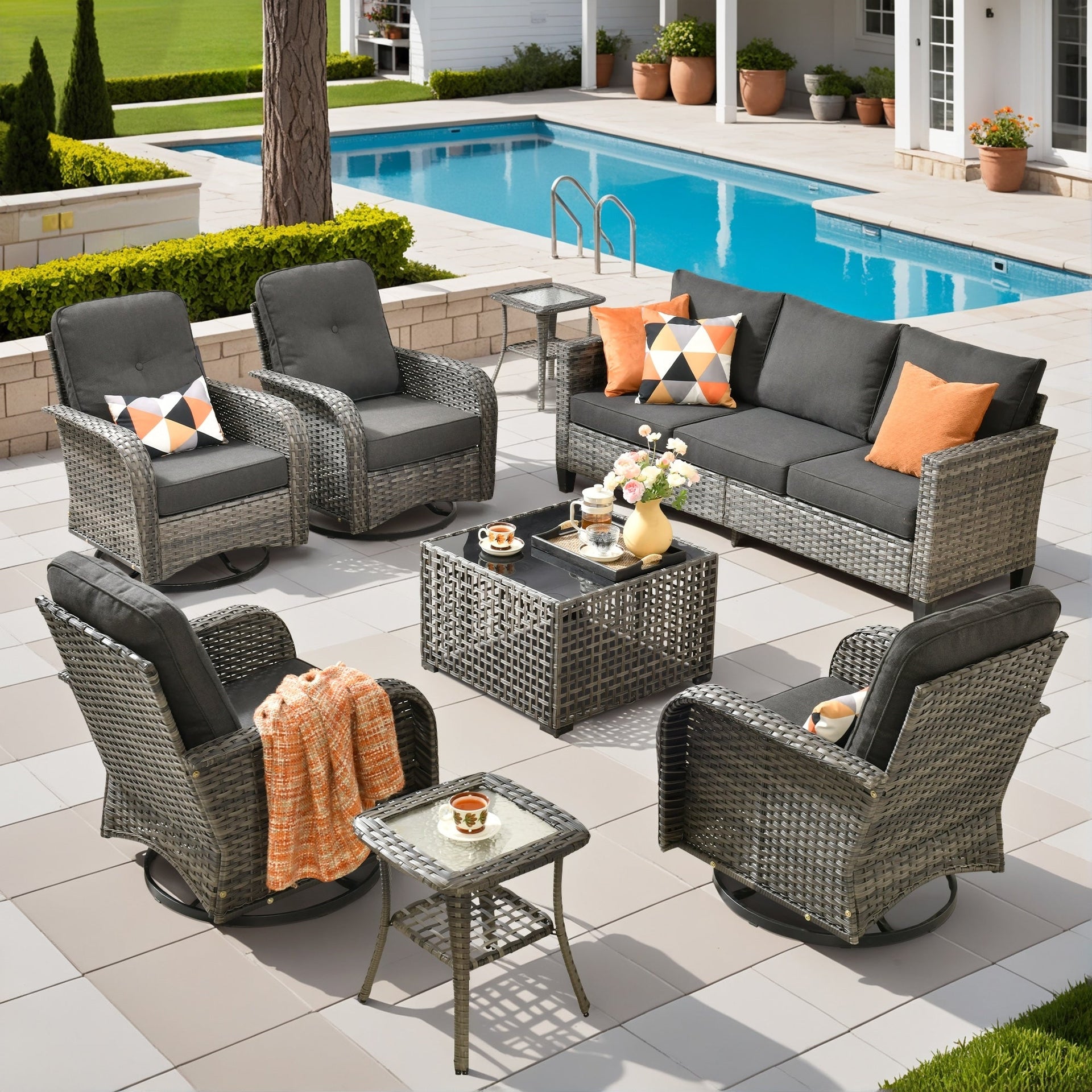 XIZZI Outdoor Patio Furniture Grey Wicker Conversation Seating Set
