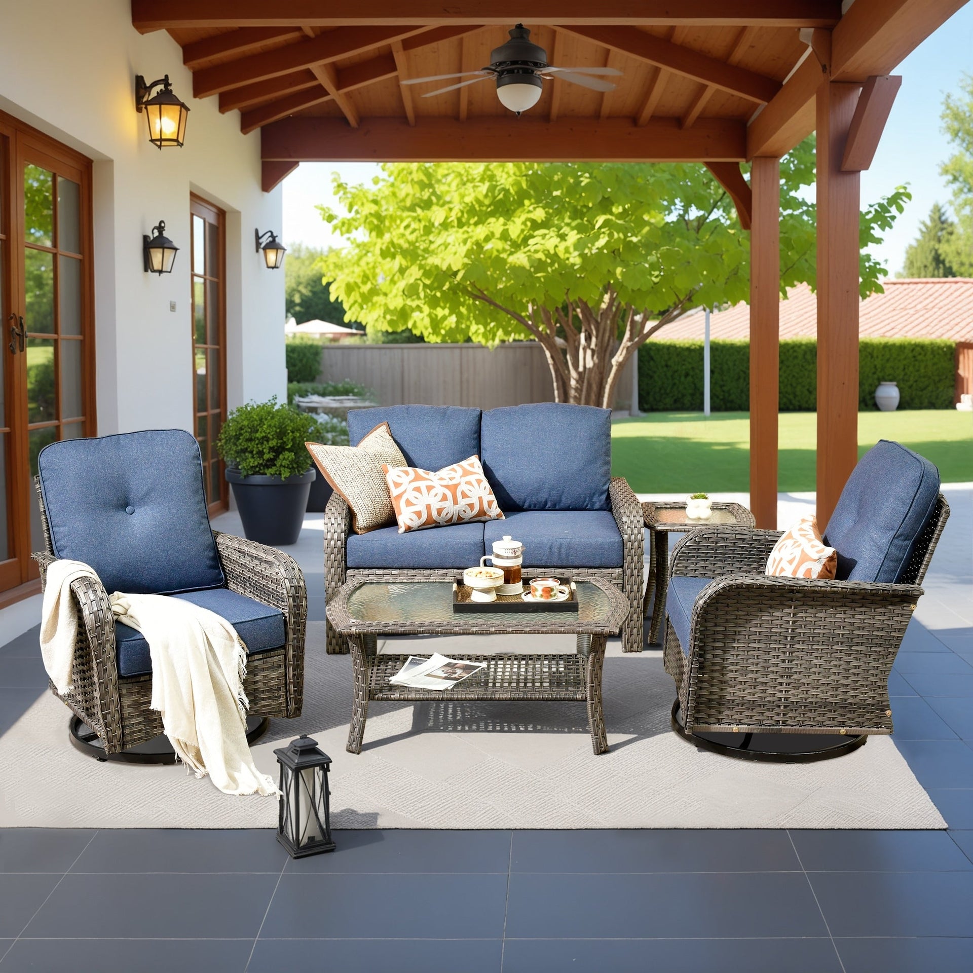 XIZZI Outdoor Patio Furniture Wicker Sofa Swivel Chair Set