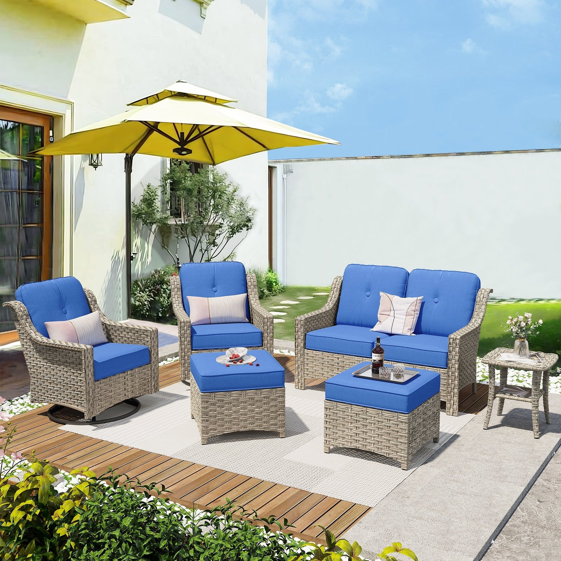 XIZZI 6-piece High-back Outdoor Seating Furniture Set with Swivel Chair