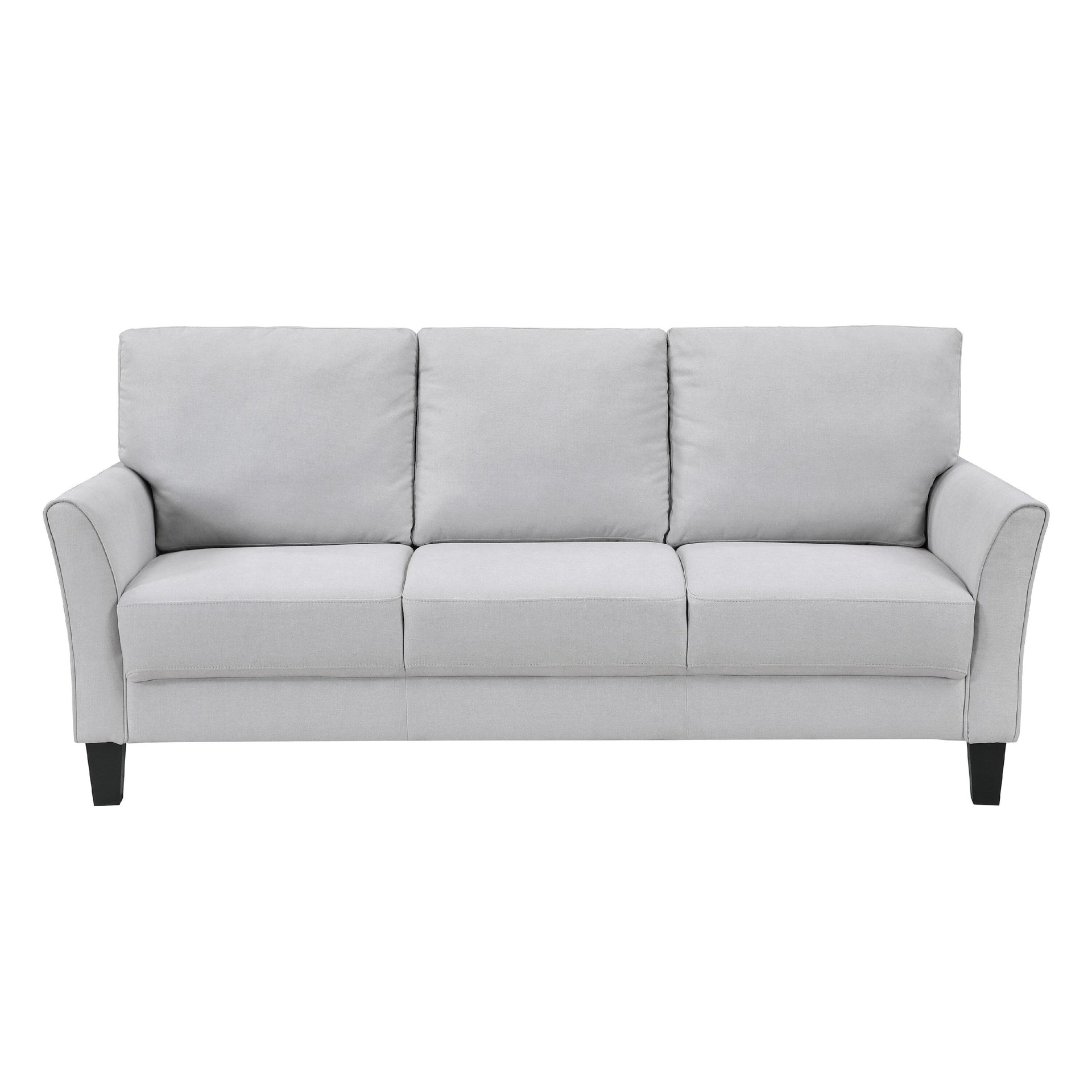 Xumo Sofa, Light Gray Fabric, 79 Inch, Black Tapered Wood Legs