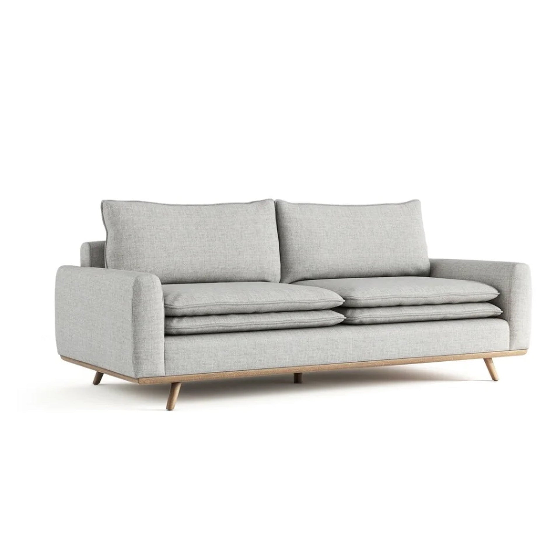 Yaana Sofa, Feather Blend Pillow, Oak Brown Wood, Gray Fabric 83 Inch