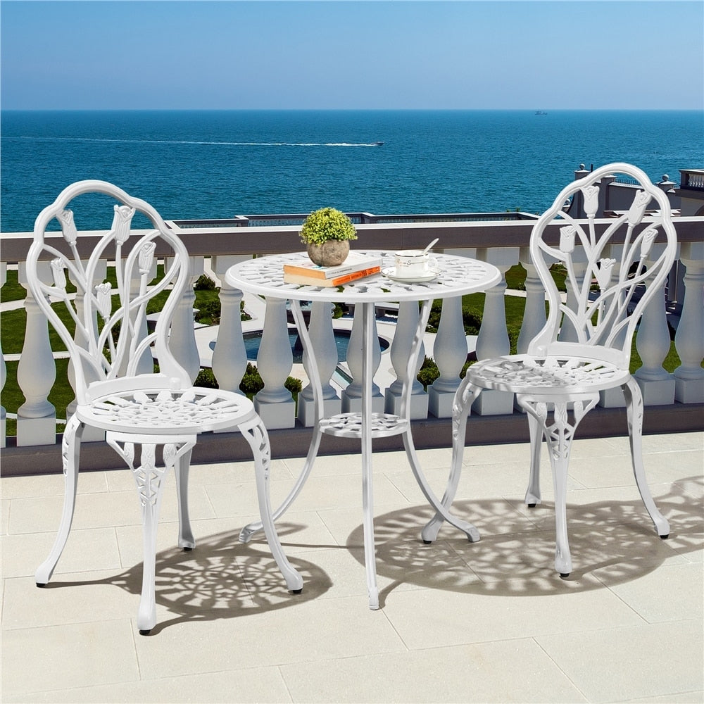 Yaheetech 3 Piece Outdoor Bistro Set with Umbrella Hole Aluminium Table Set
