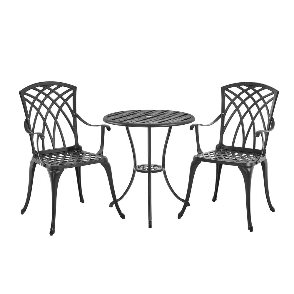 Yaheetech 3-Piece Patio Bistro Set, Cast Aluminum Bistro Table and 2 Chairs Set