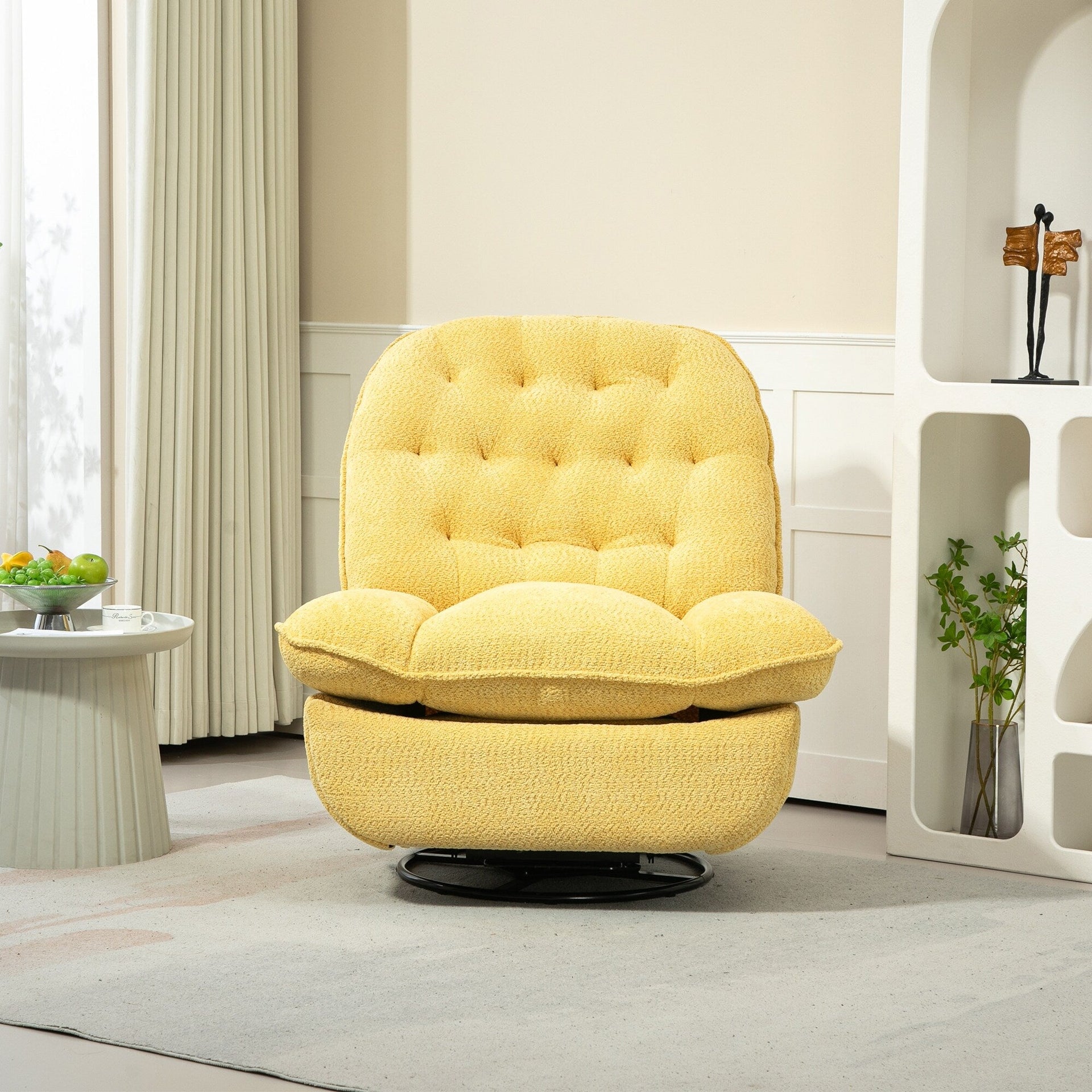 Yellow Oversized Chenille Upholstered 360Â° Swivel Glider Rocking Manual Recliner with Extended Footrest and Tufted Back
