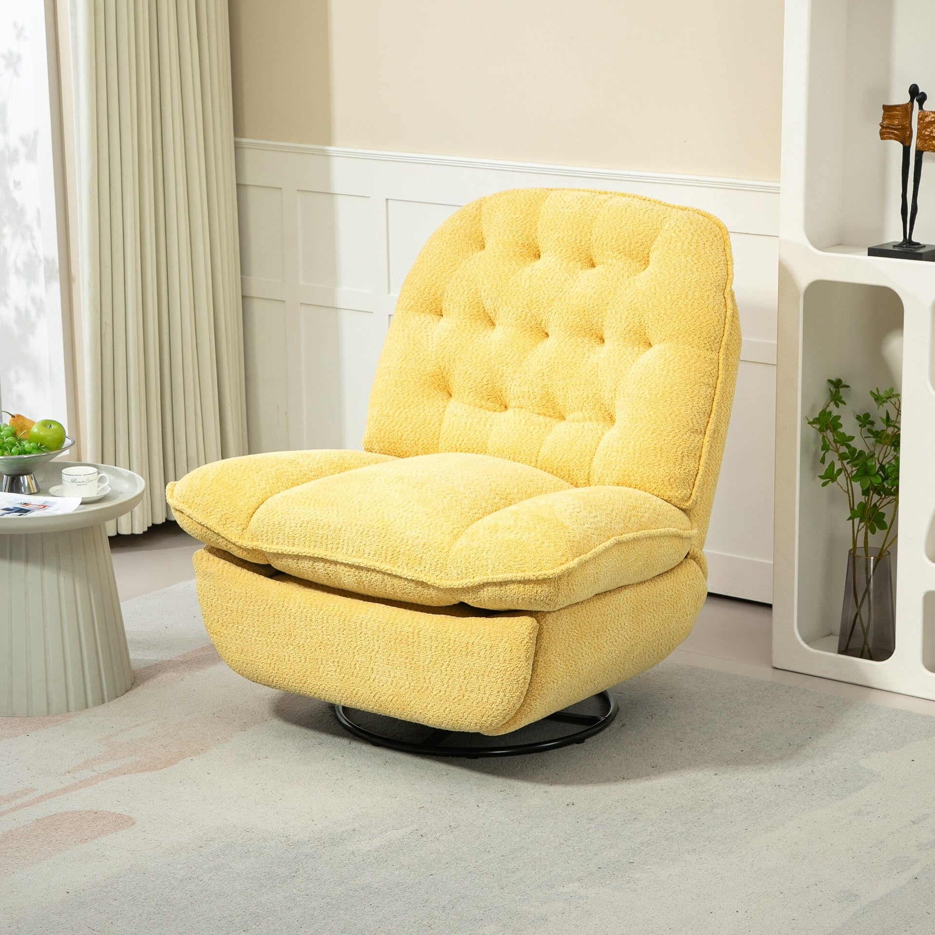 Yellow Oversized Chenille Upholstered 360Â° Swivel Glider Rocking Manual Recliner with Extended Footrest and Tufted Back