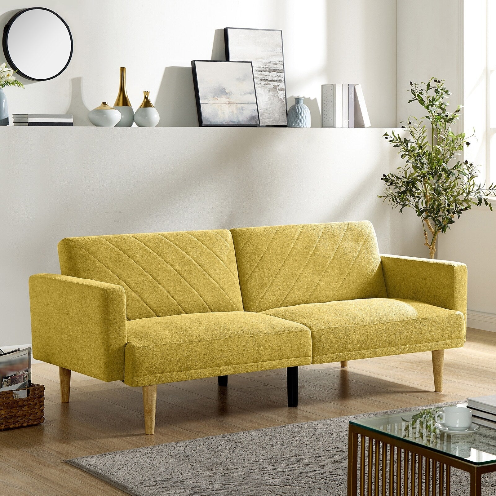Yellow Snowflake Velvet Futon Sofa Bed
