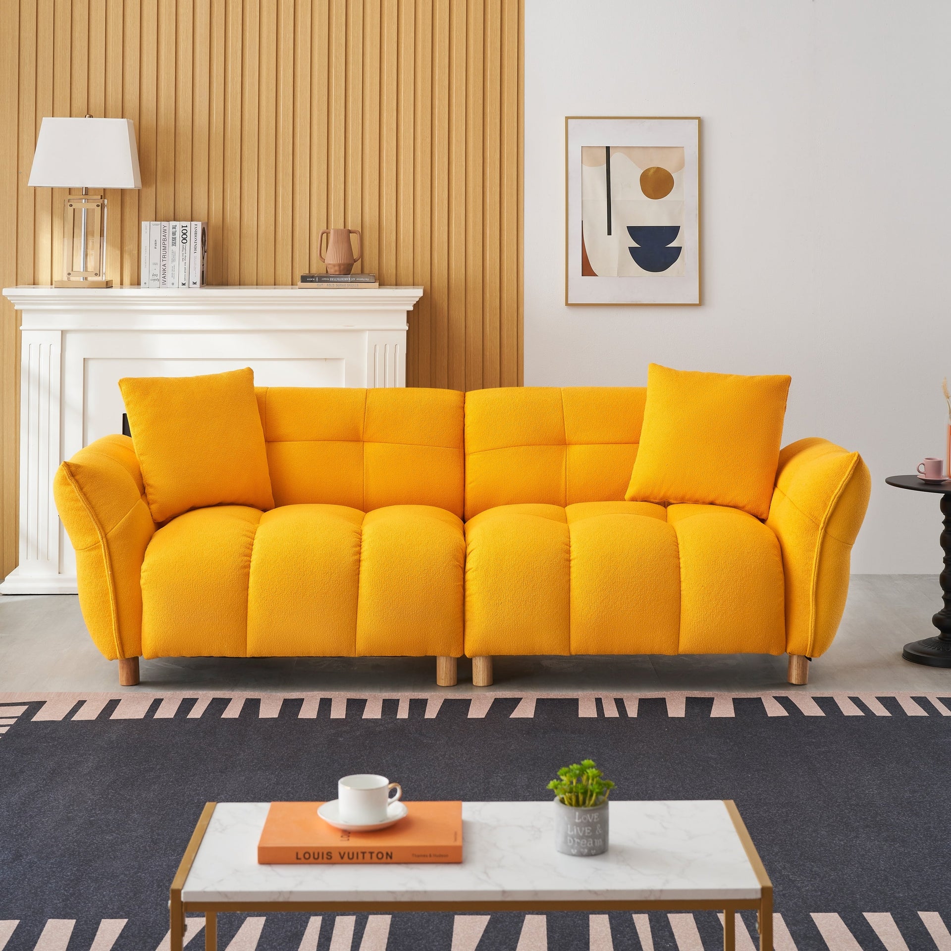 Yellow Teddy Upholstered 3-seater Sofa with Matching Pillows