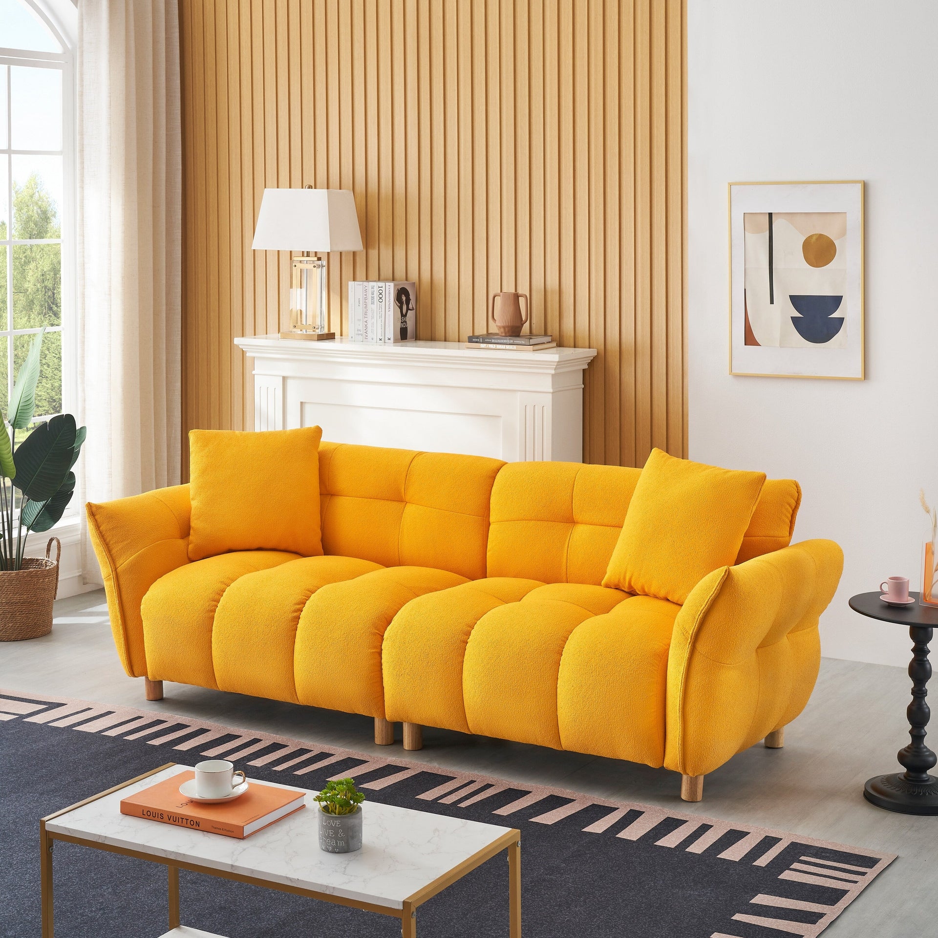 Yellow Teddy Upholstered 3-seater Sofa with Matching Pillows