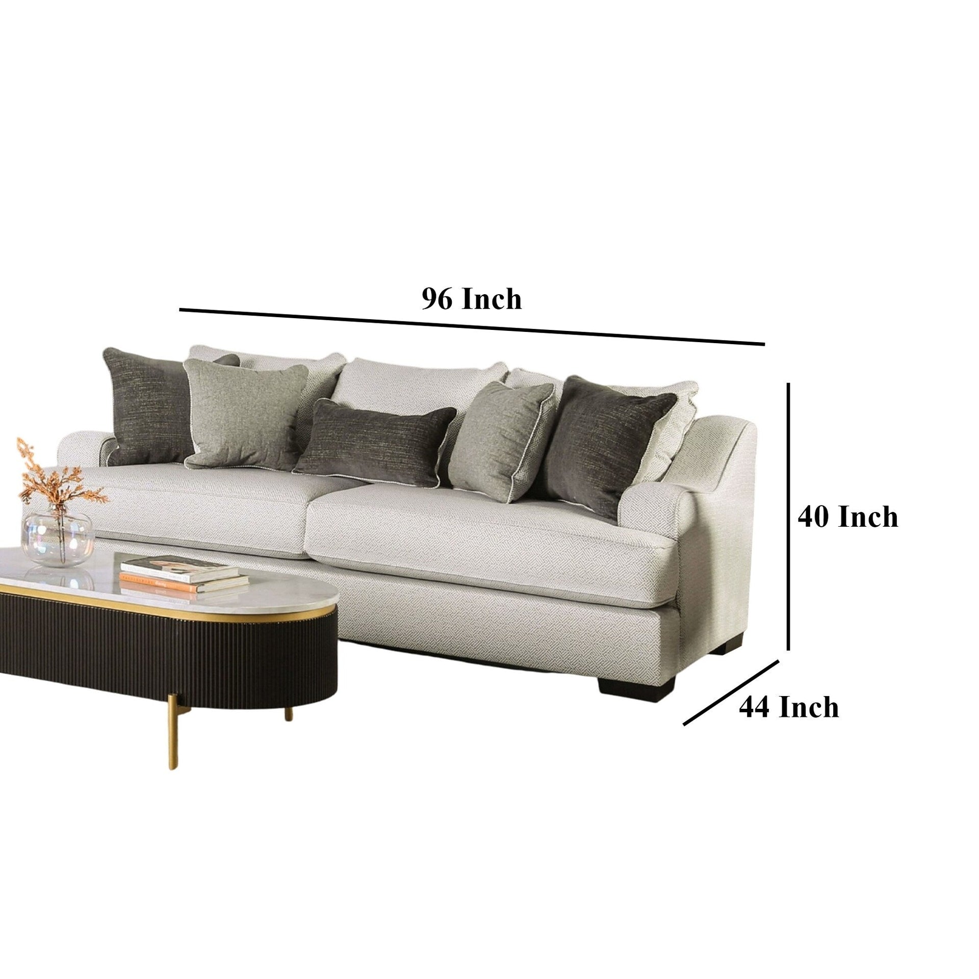 Yeni Sofa, 4 Accent PIllows and 1 Lumbar, 96 Inch, Gray
