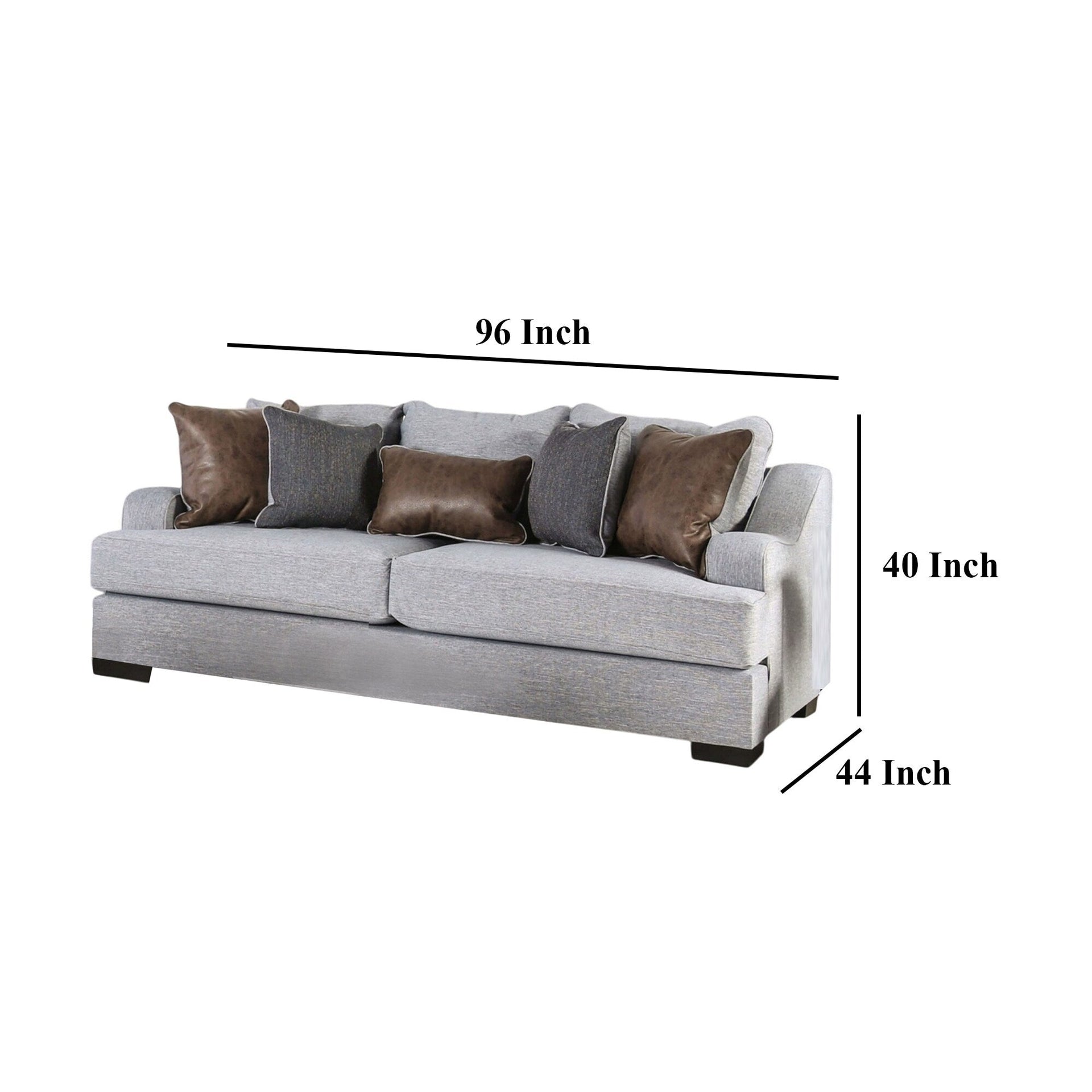 Yeni Sofa, 4 Accent Pillows and 1 Lumbar, 96 Inch Gray, Brown