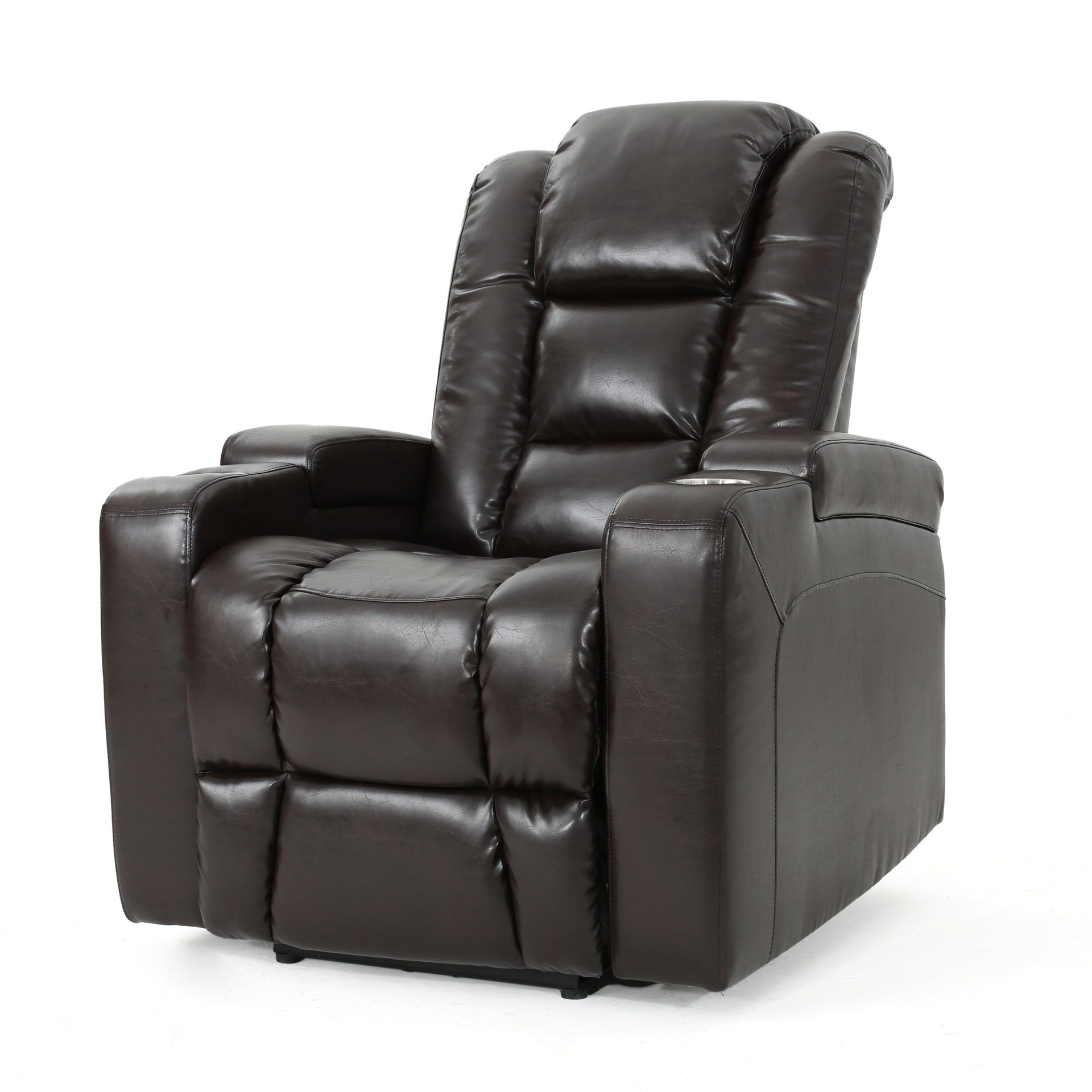 Yoma Power Recliner Chair, 2 Cupholders, Storage, USB, Brown Faux Leather