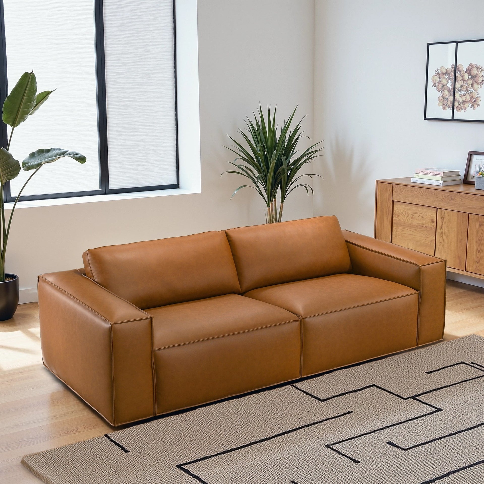 York Mid-Century Modern Vegan Leather Comfortable Sofa