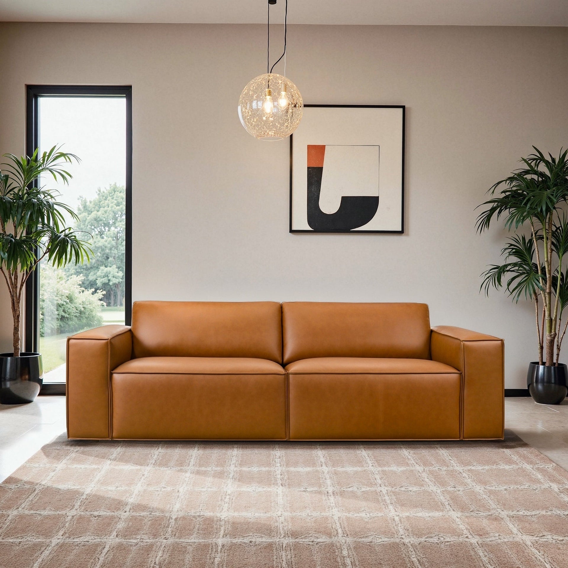 York Mid-Century Modern Vegan Leather Comfortable Sofa
