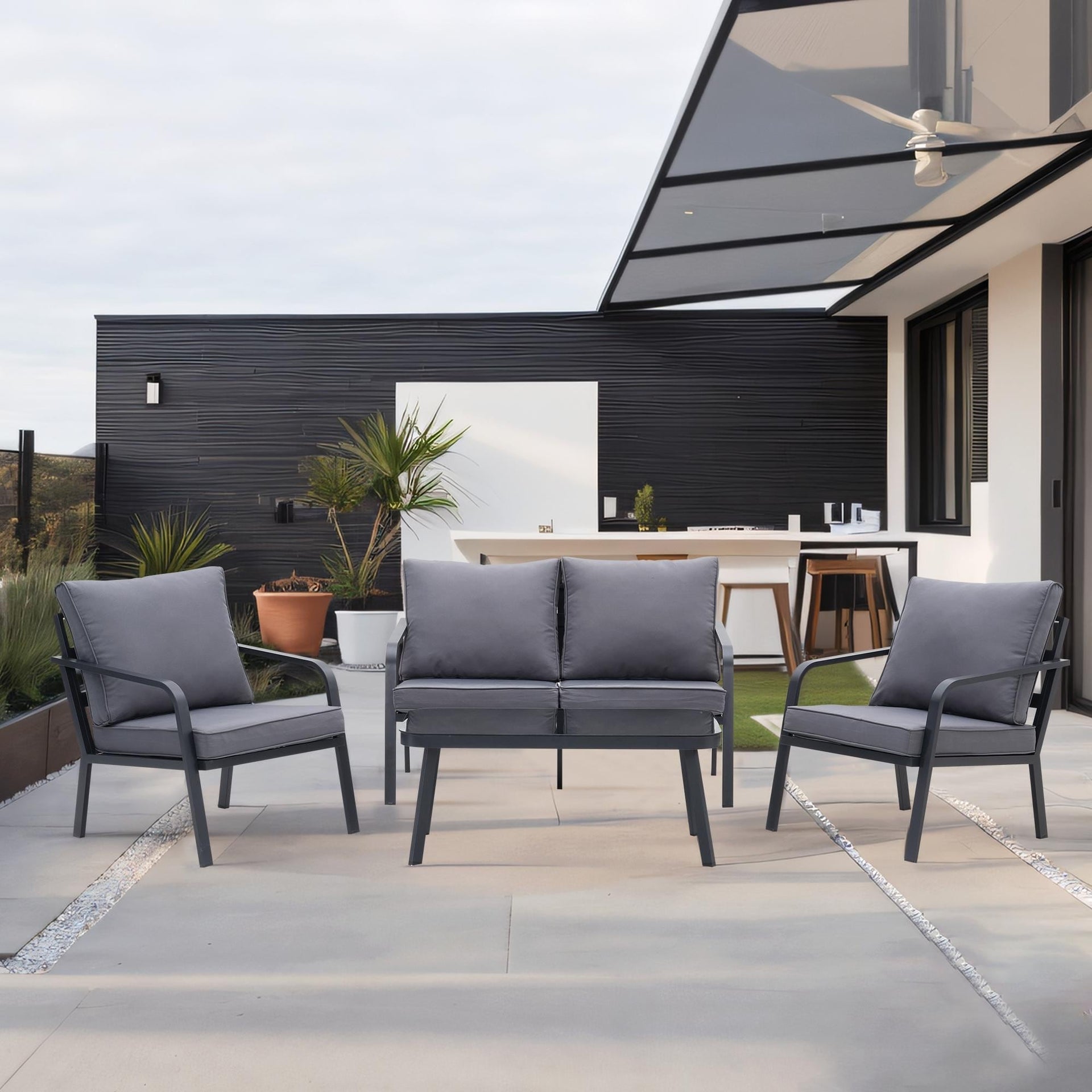 Zenova 2/4 Pcs Aluminum Patio Conversation Set Outdoor Sectional Sofa with Single Chairs