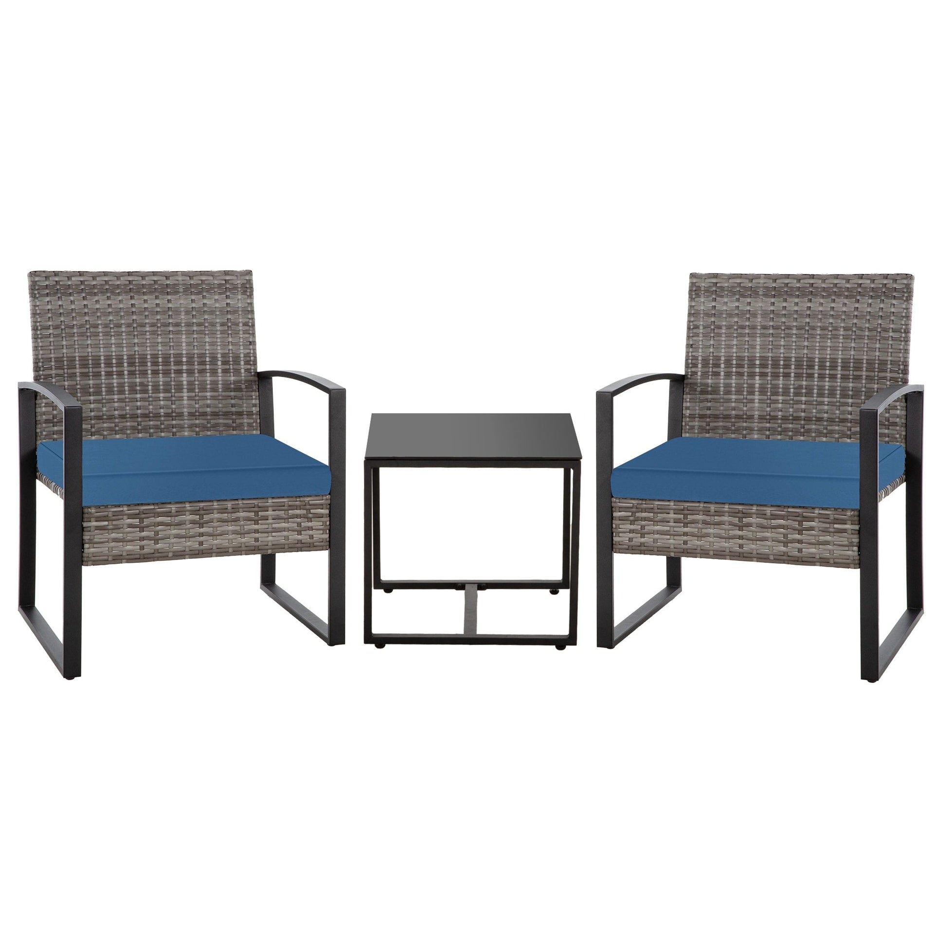 Zenova 3 Piece Outdoor Patio Convensation Set, Wicker Table and Chairs Set of 2, All-Weather Rattan Balcony Furniture Set